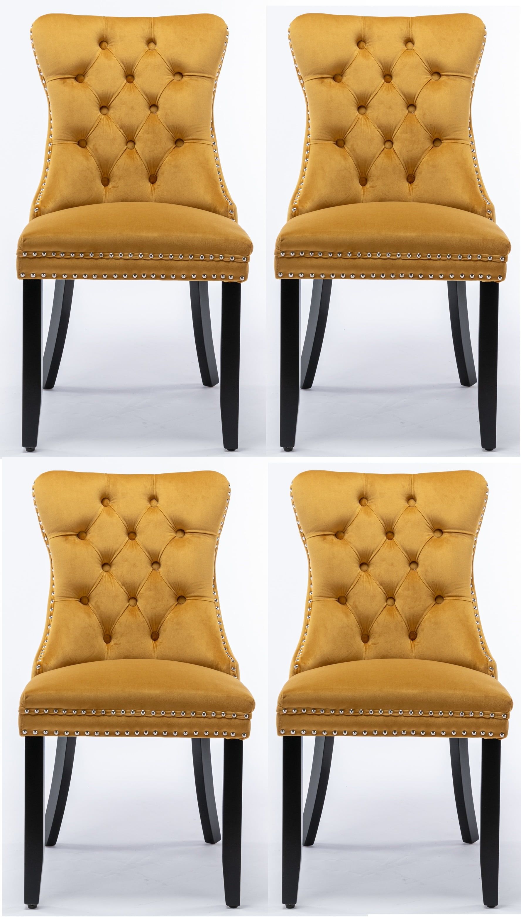 Gold Velvet Upholstered Side Chair with Black Wood Legs, Set of 4