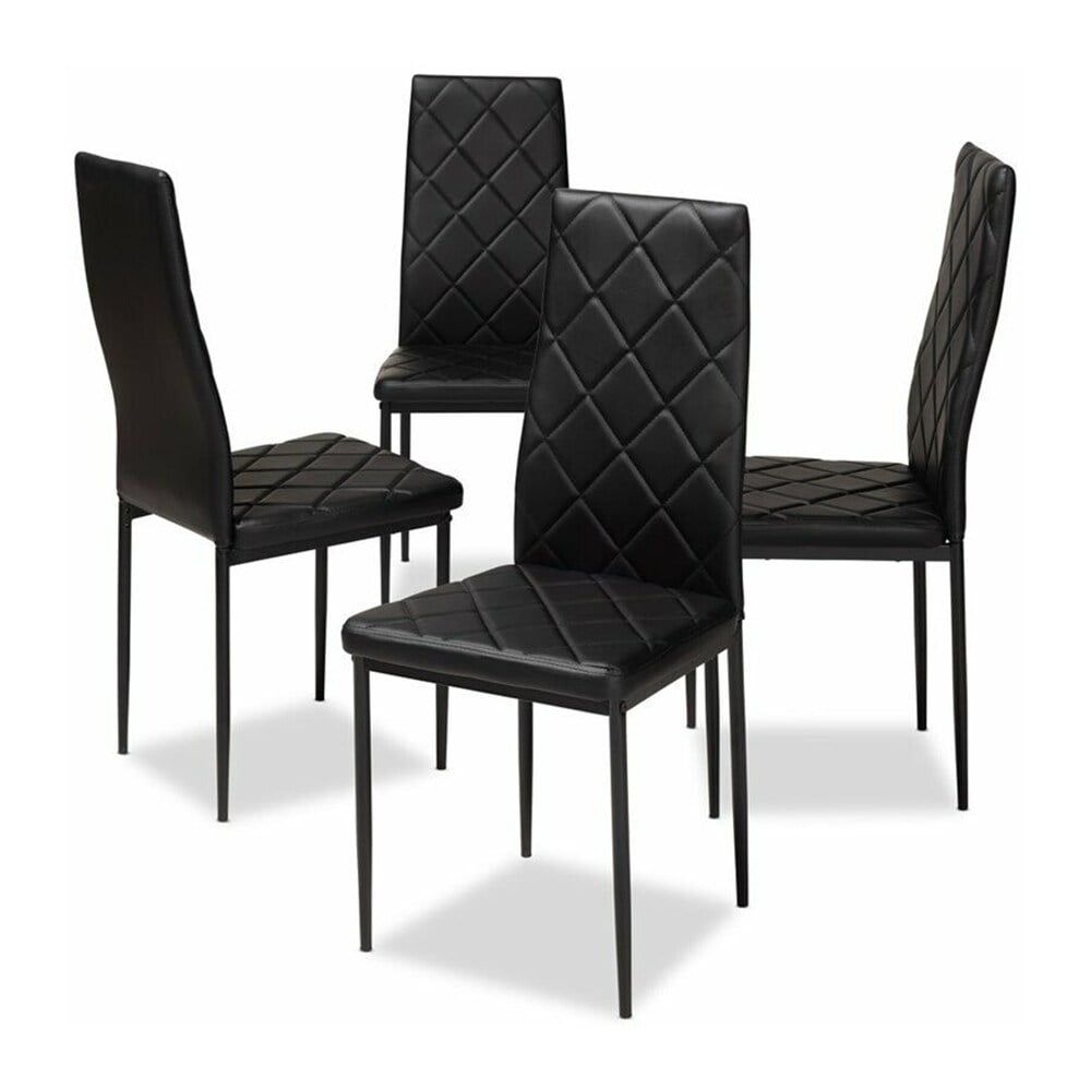 Set of 4 Black Faux Leather Dining Chairs with Metal Legs