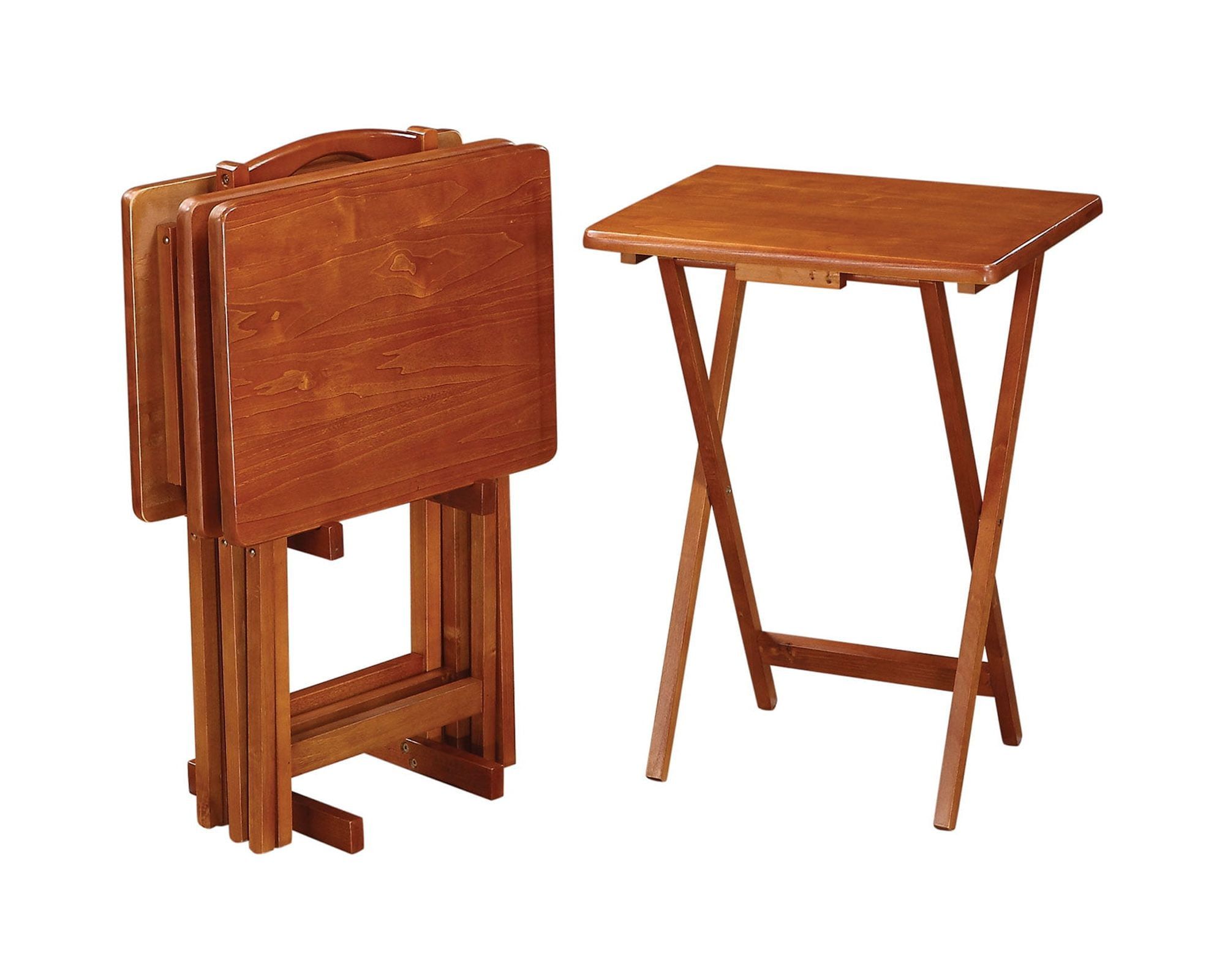 Golden Oak Solid Wood 4-Piece Folding TV Tray Table Set