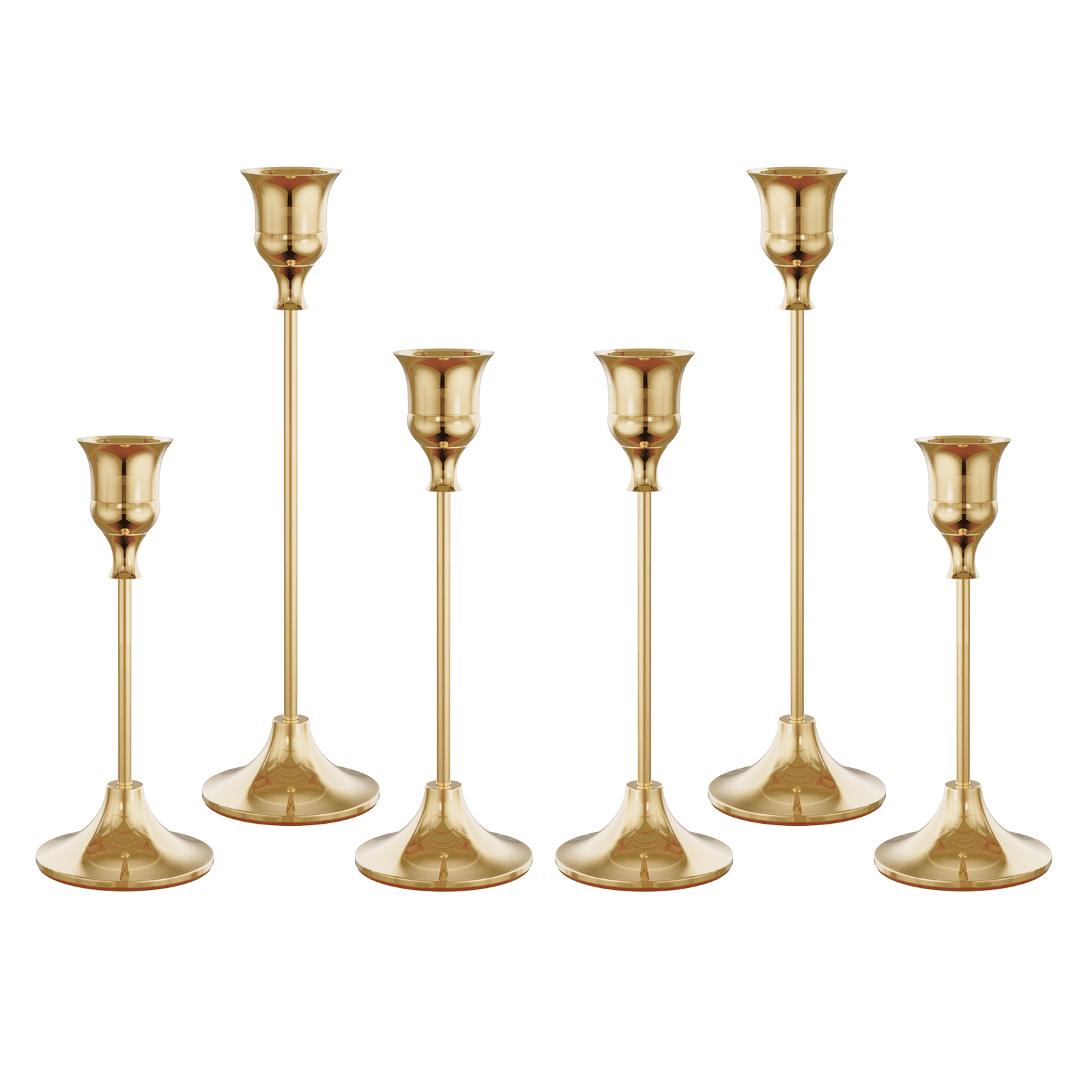 Set of 6 French Gold Metal Taper Candle Holders