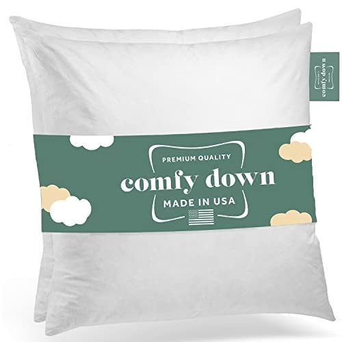 Luxurious White Cotton 22" Square Down Feather Throw Pillow