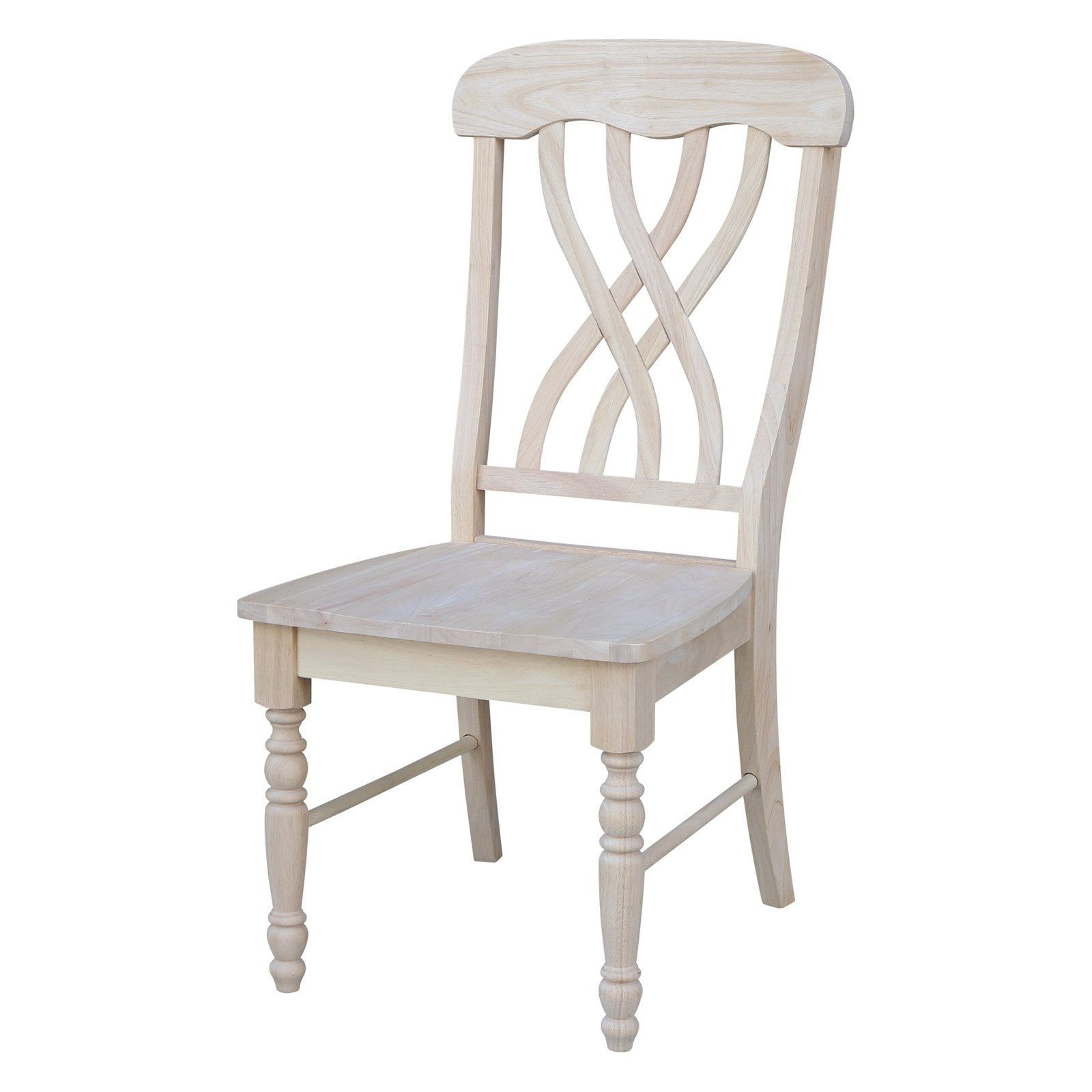 Set of Two Unfinished White Wood Lattice Dining Chairs