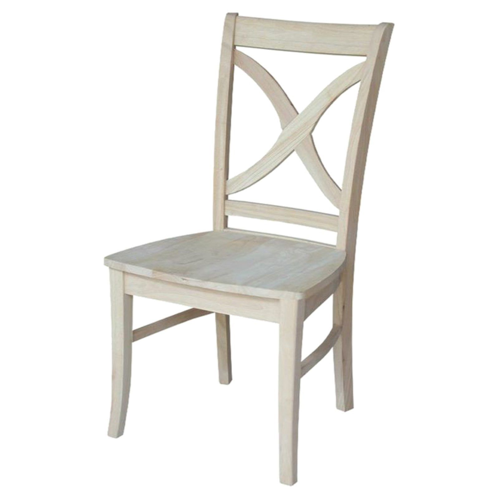 Set of 2 Unfinished Wood Cross Back Dining Chairs