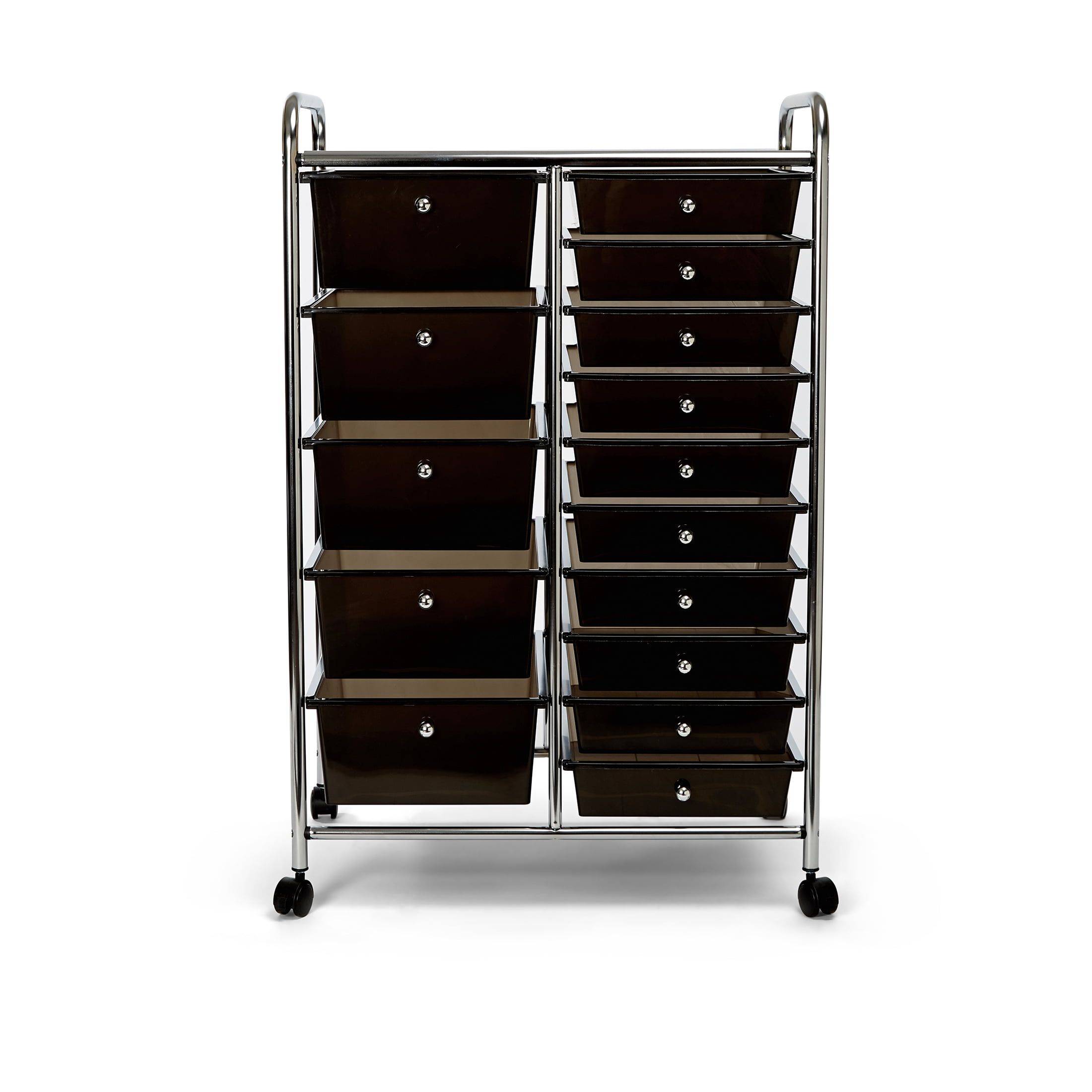 Black and Chrome 15-Drawer Mobile Organizer Cart