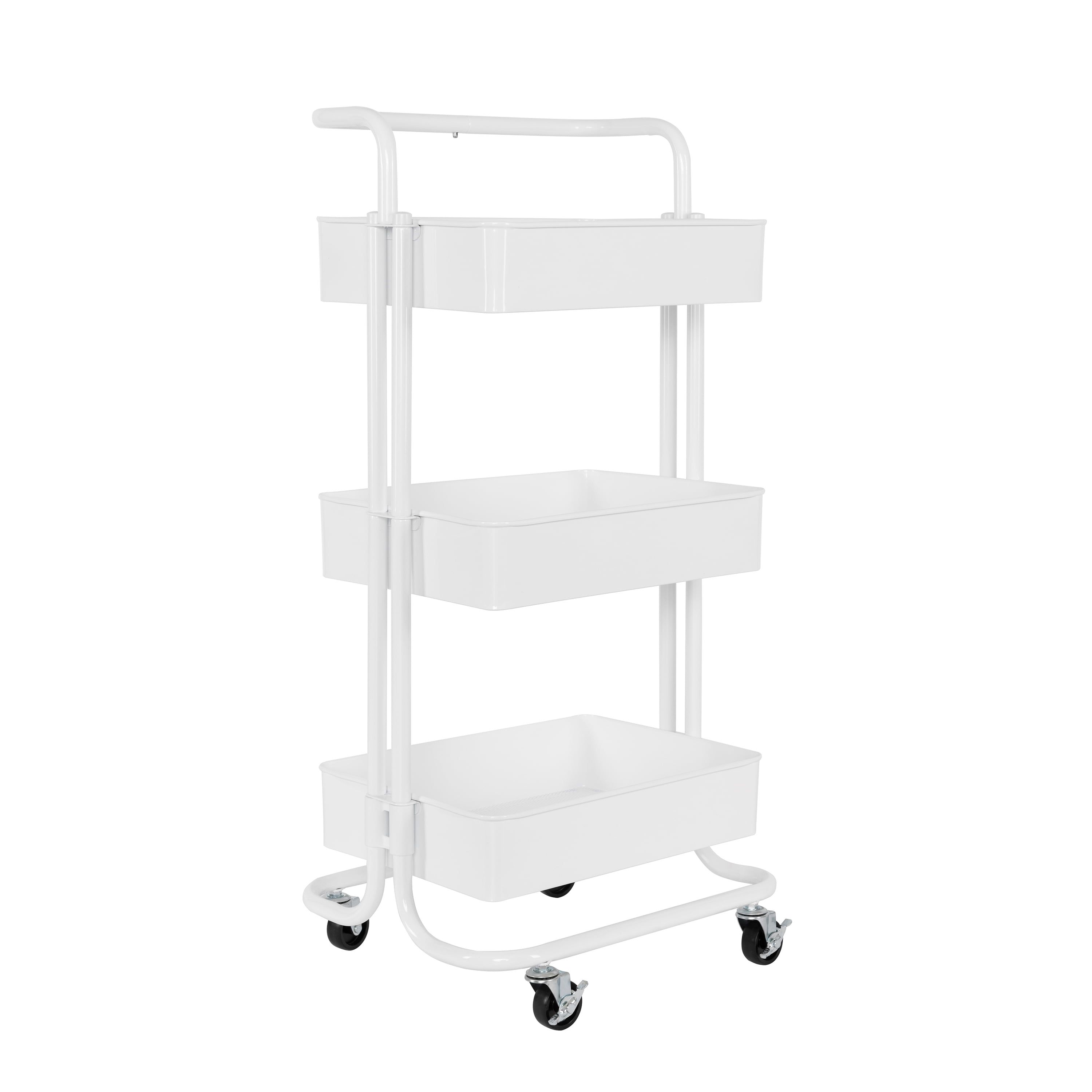 White 3-Tier Steel Utility Cart with Handle