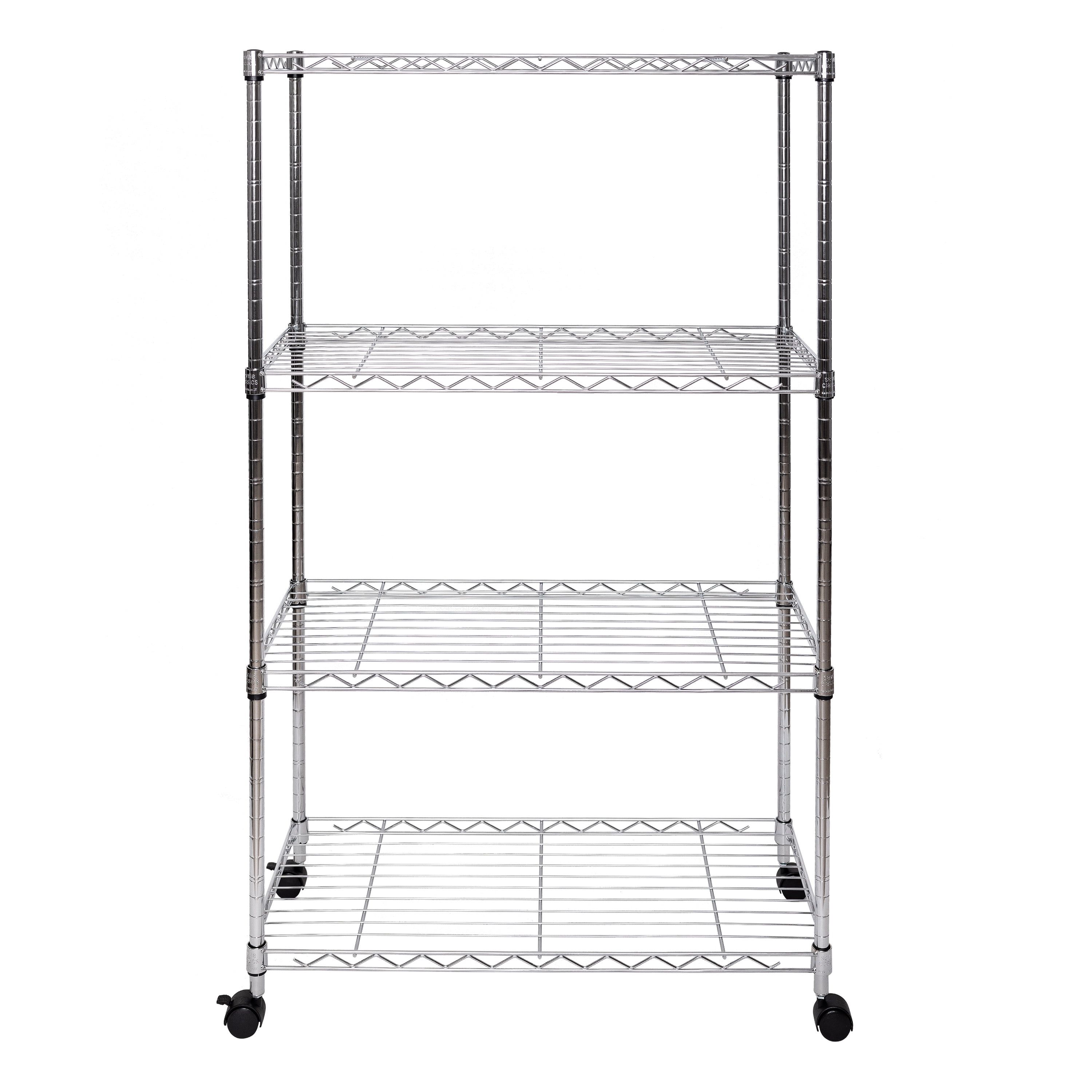 Adjustable 4-Tier Gray Steel Wire Shelving Unit with Wheels