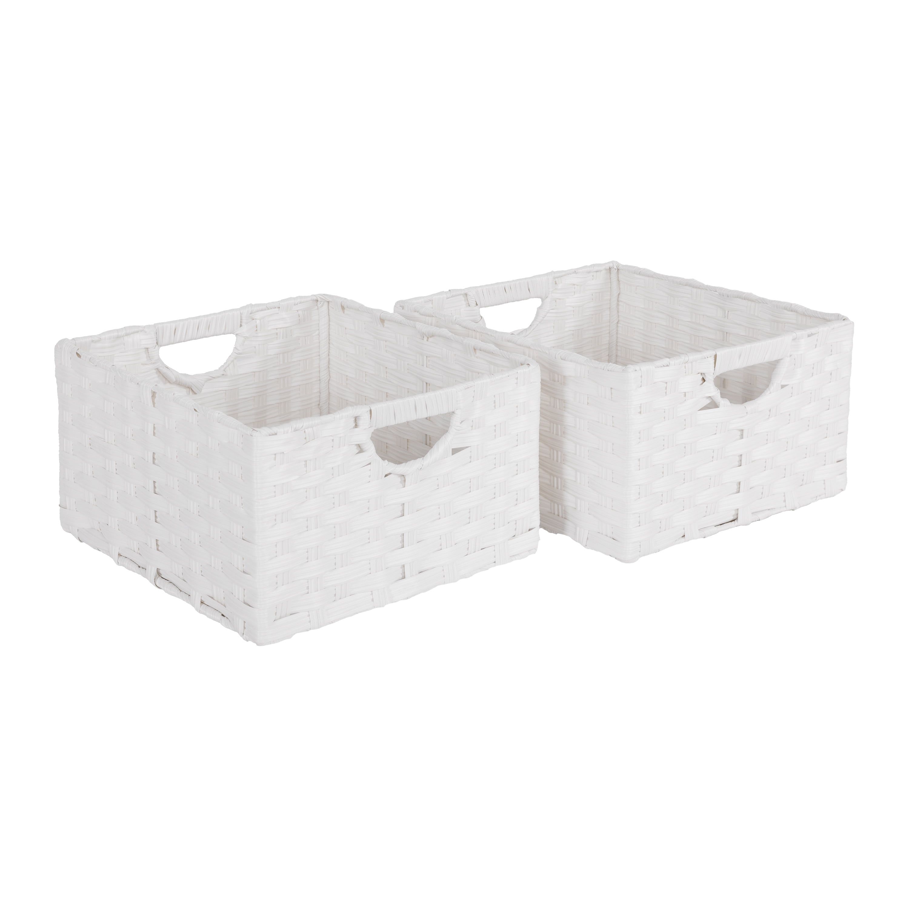 White Handwoven Square Storage Baskets with Handles (2-Pack)