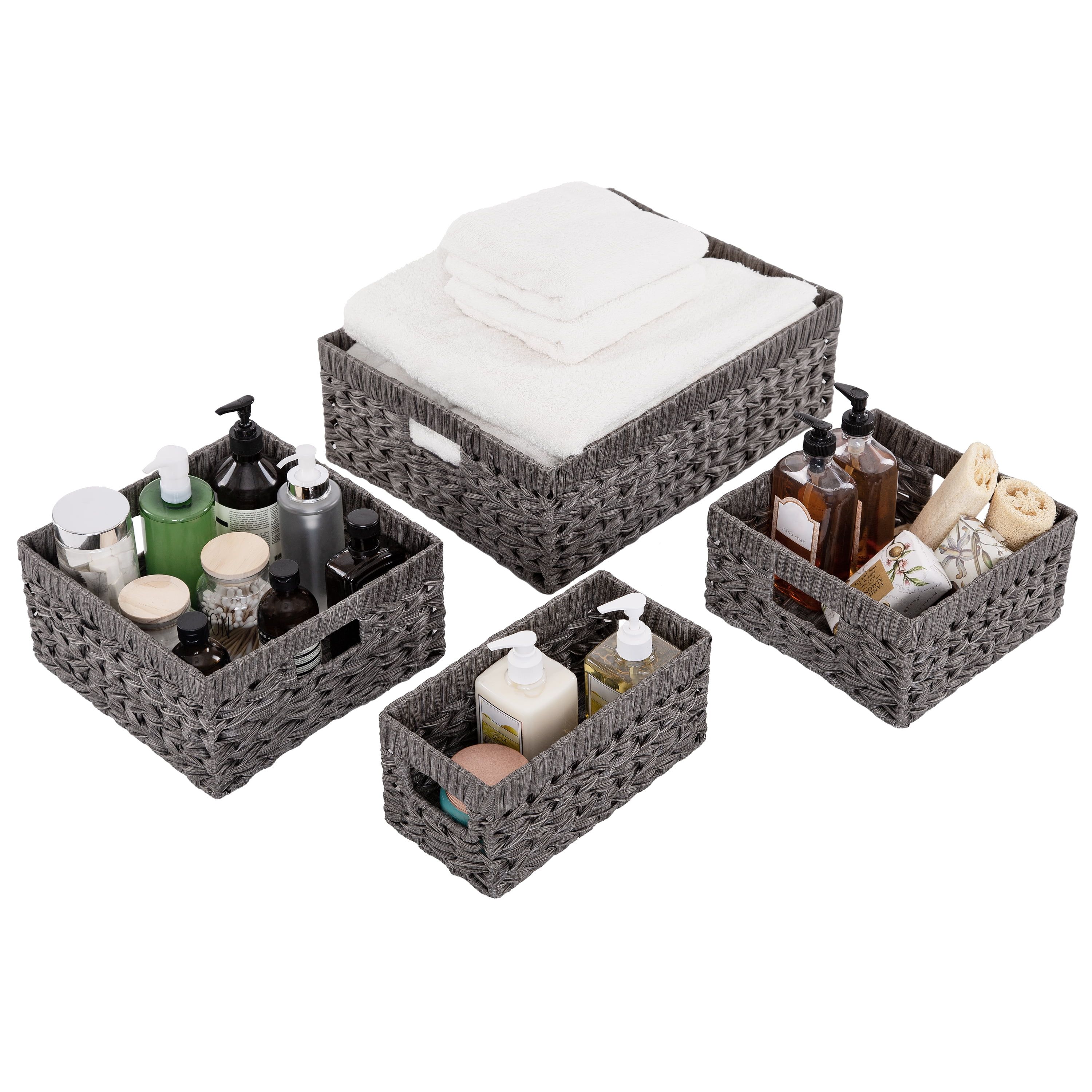 Handwoven Gray Wicker Rectangular Storage Basket Set