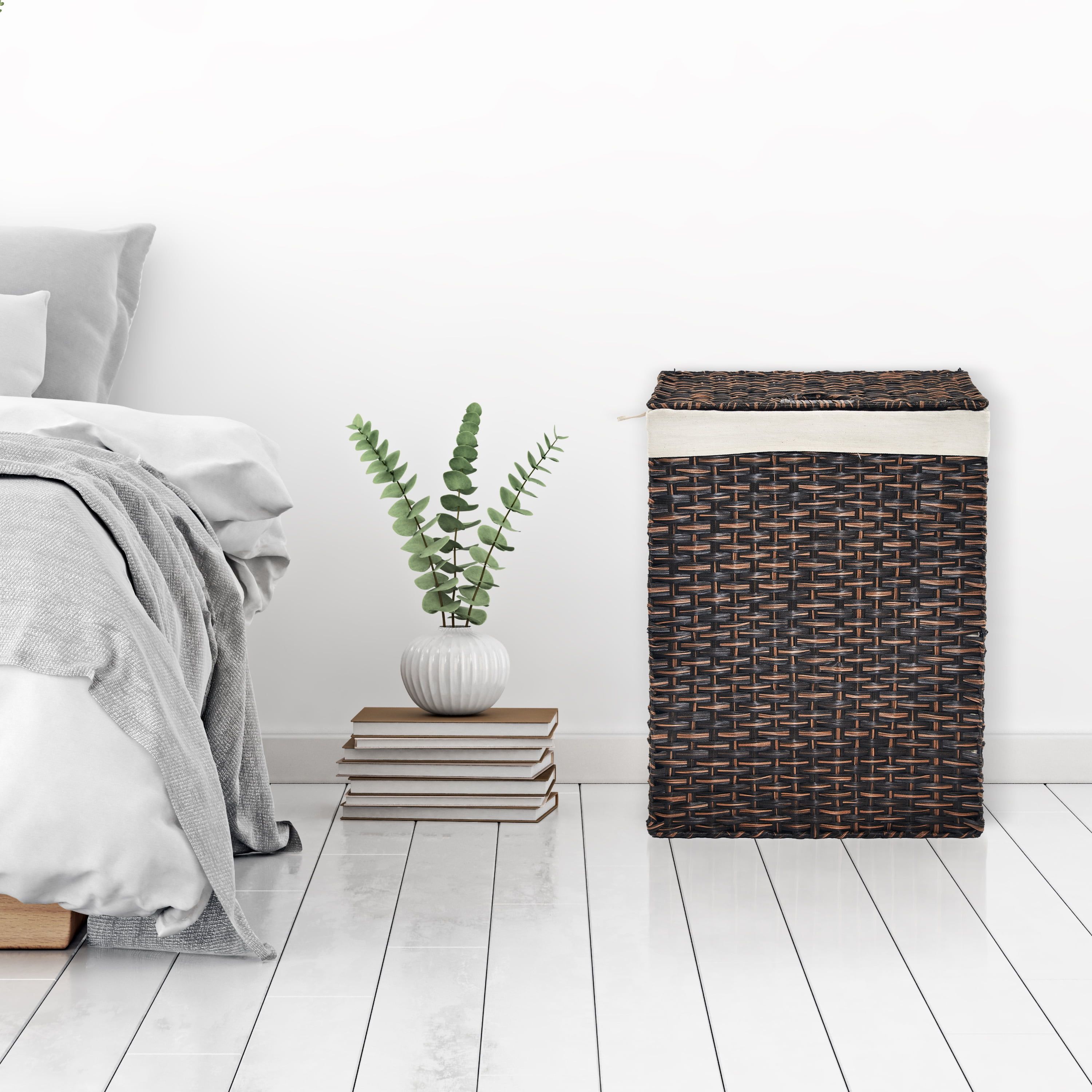 Mocha Brown Handwoven Wicker Collapsible Laundry Hamper with Lid