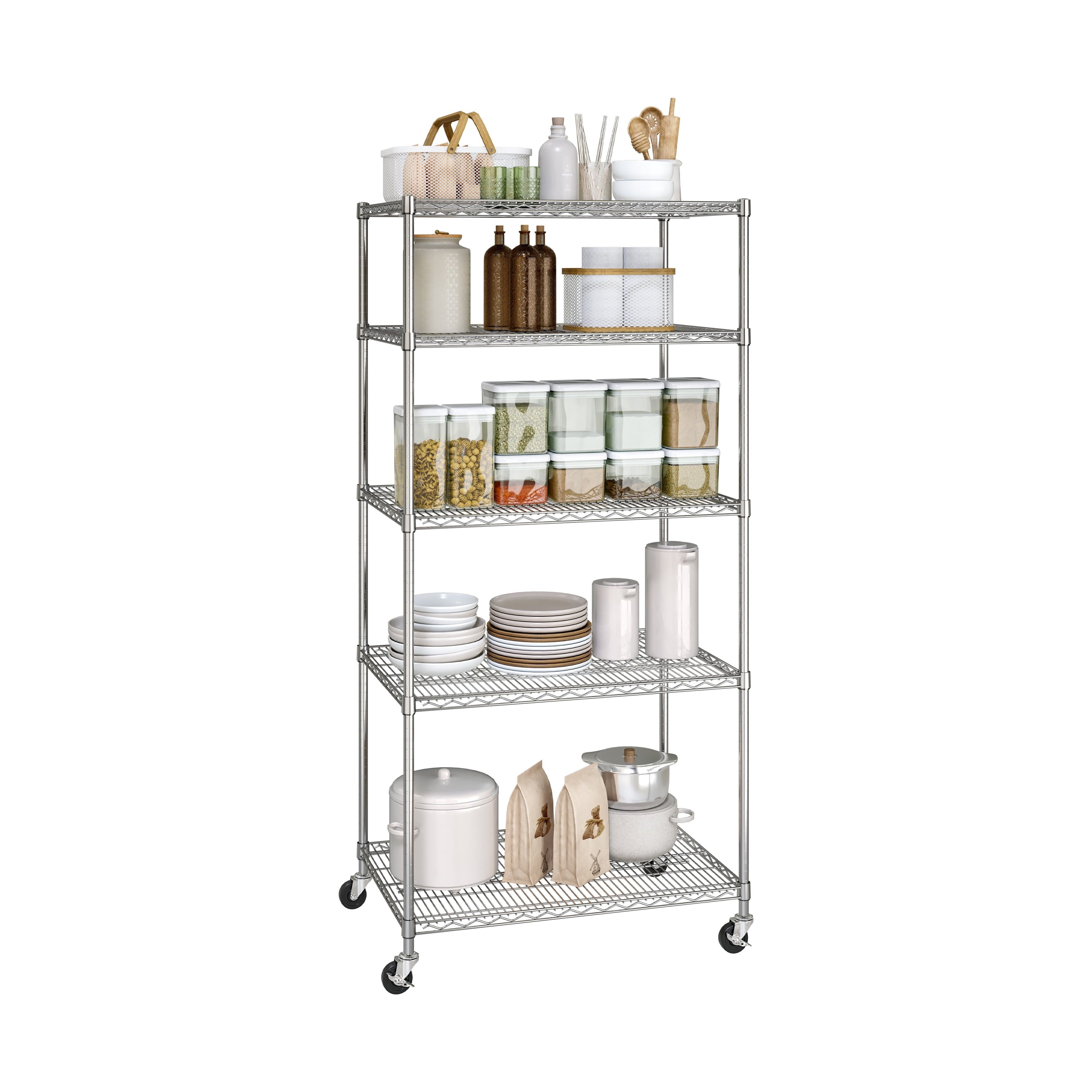 UltraDurable 5-Tier NSF-Certified Steel Wire Shelving with Wheels, 36" x 24"