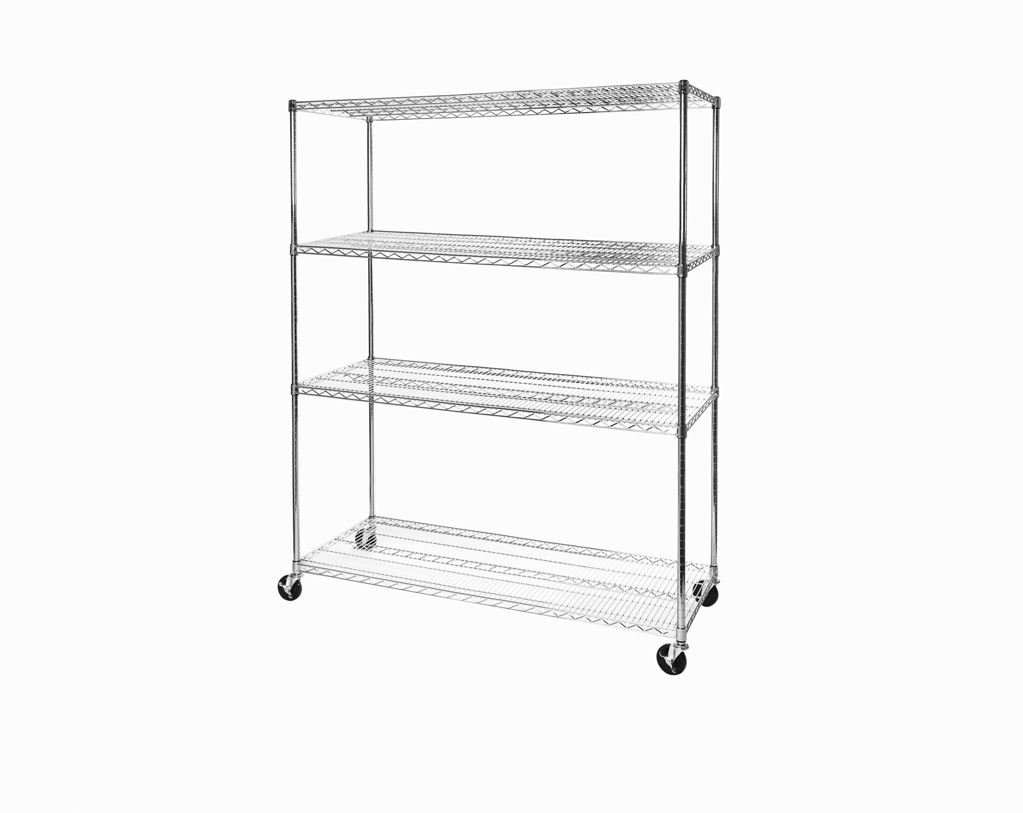 Versatile Chrome 4-Tier Steel Wire Adjustable Shelving Unit with Wheels