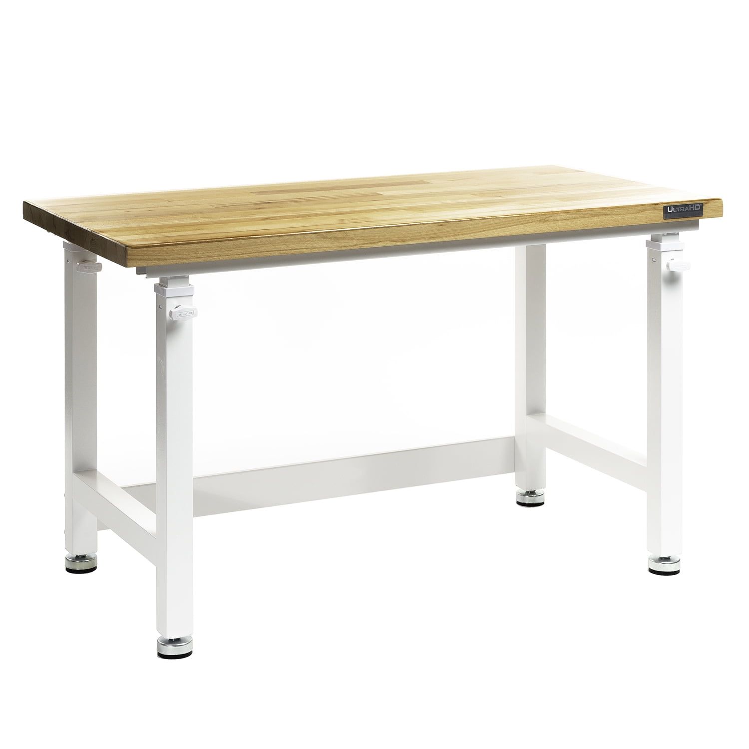 White Adjustable Height Heavy-Duty Wood Top Workbench