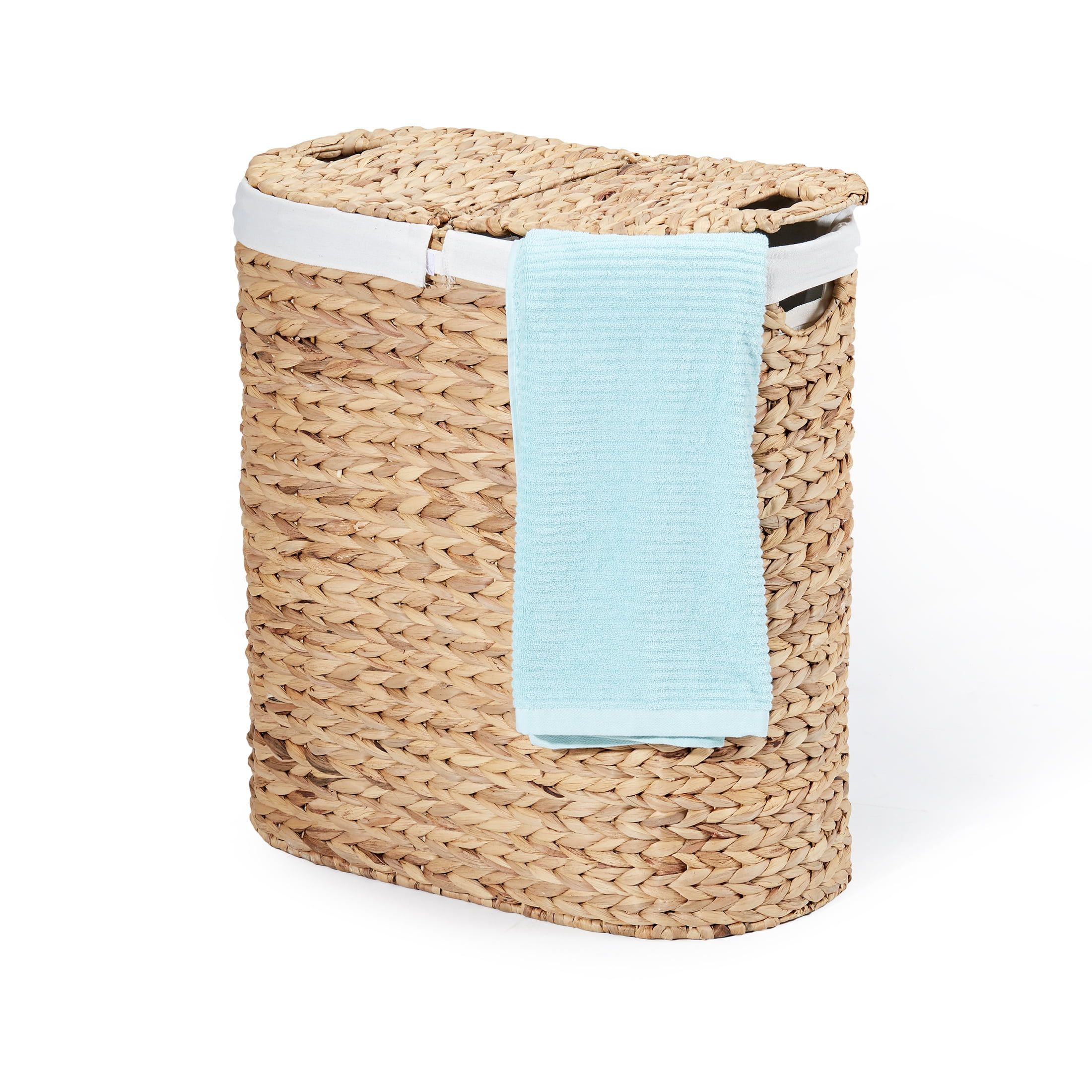 Beige Rectangular Wicker Laundry Hamper with Lid