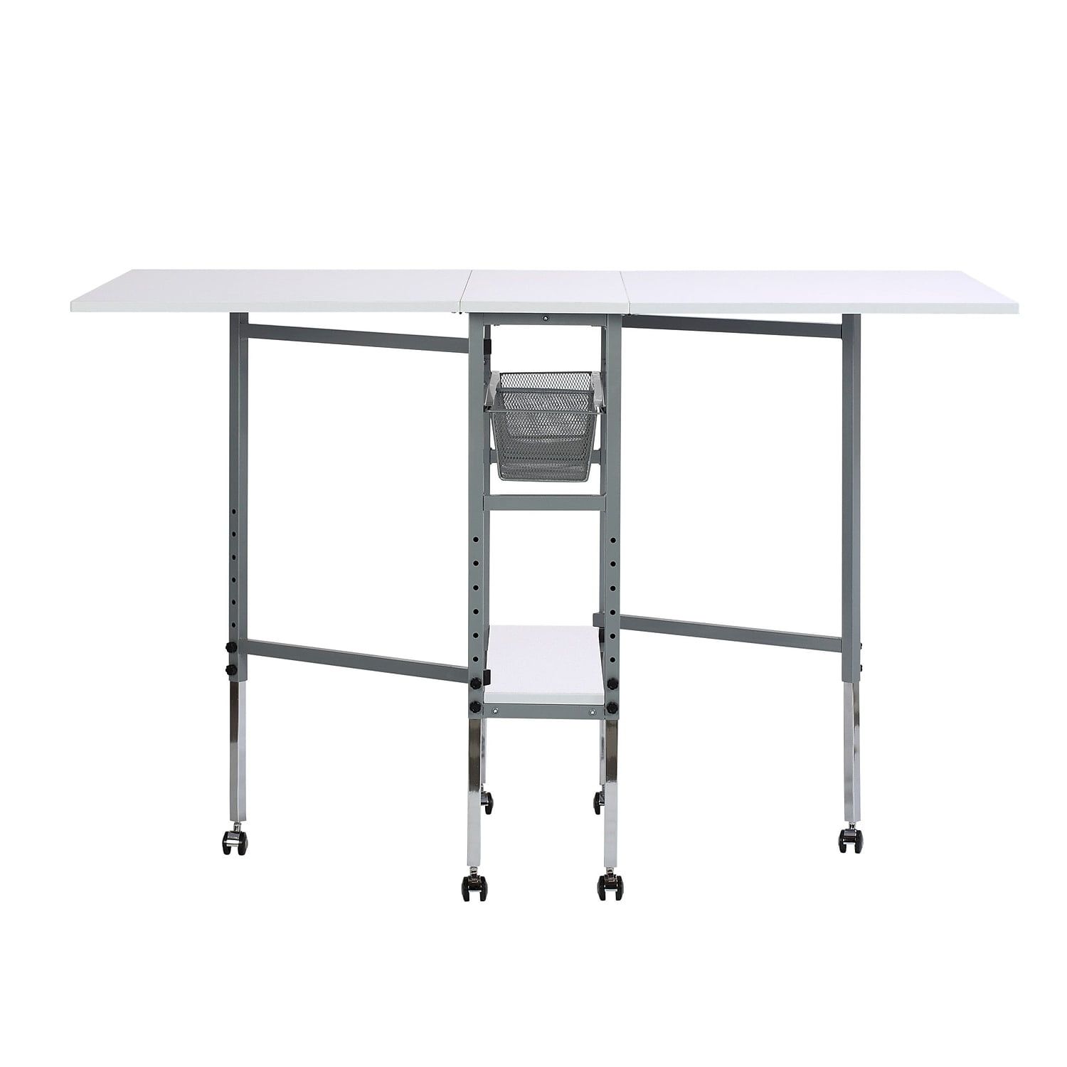 Adjustable White and Silver Folding Craft Table with Storage