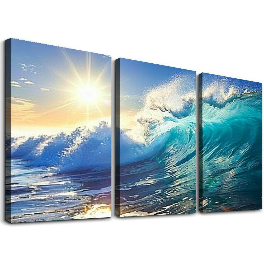 Ocean Waves and Sunrise Canvas Wall Art Set for Kids