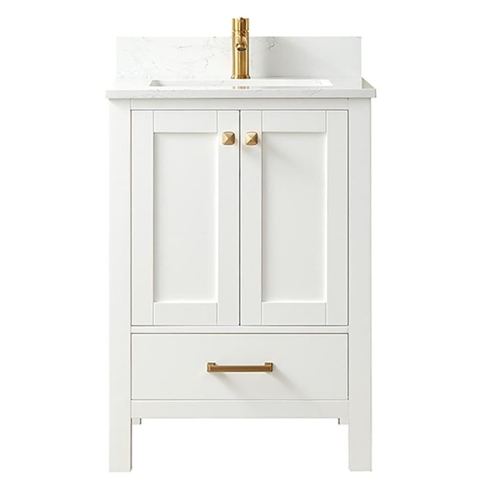 Shannon 24" White Oak Single Sink Bathroom Vanity with Carrara Stone Top