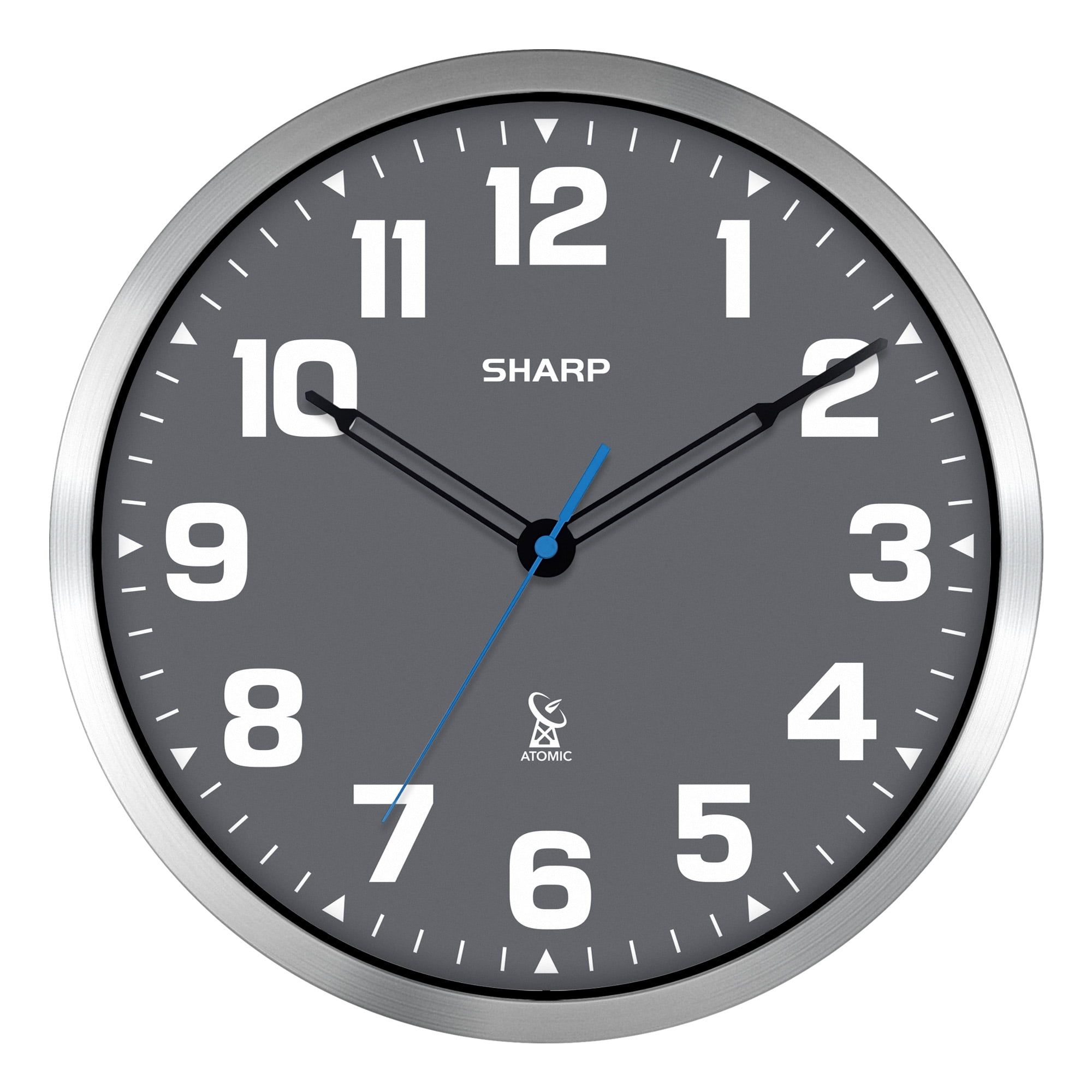 Sharp 12'' Grey Face Silver Atomic Analog Wall Clock