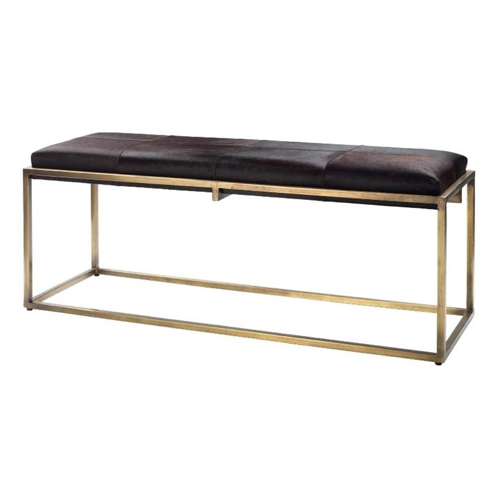 Shelby Brown Hide Bench with Antique Brass Frame