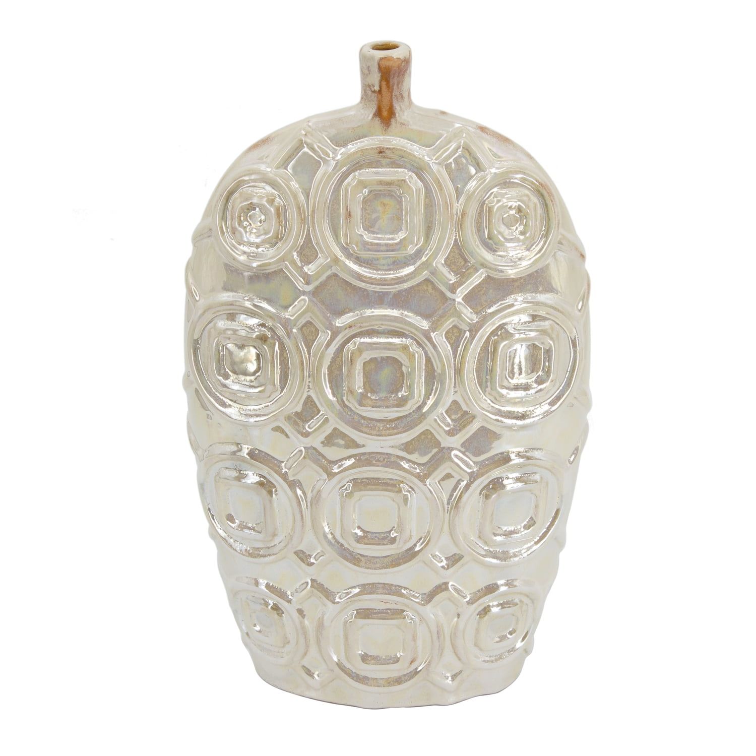 Geometric Cream Iridescent Ceramic Decorative Vase 16" High