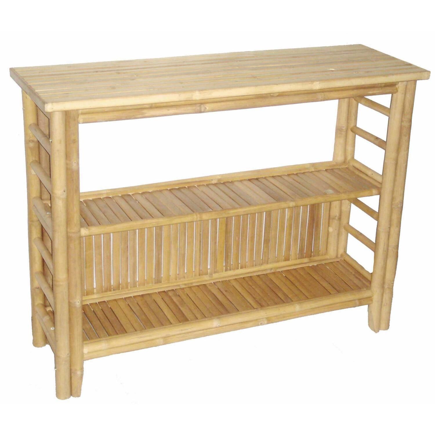 Modern Bamboo Console Table with Triple-Shelf Storage