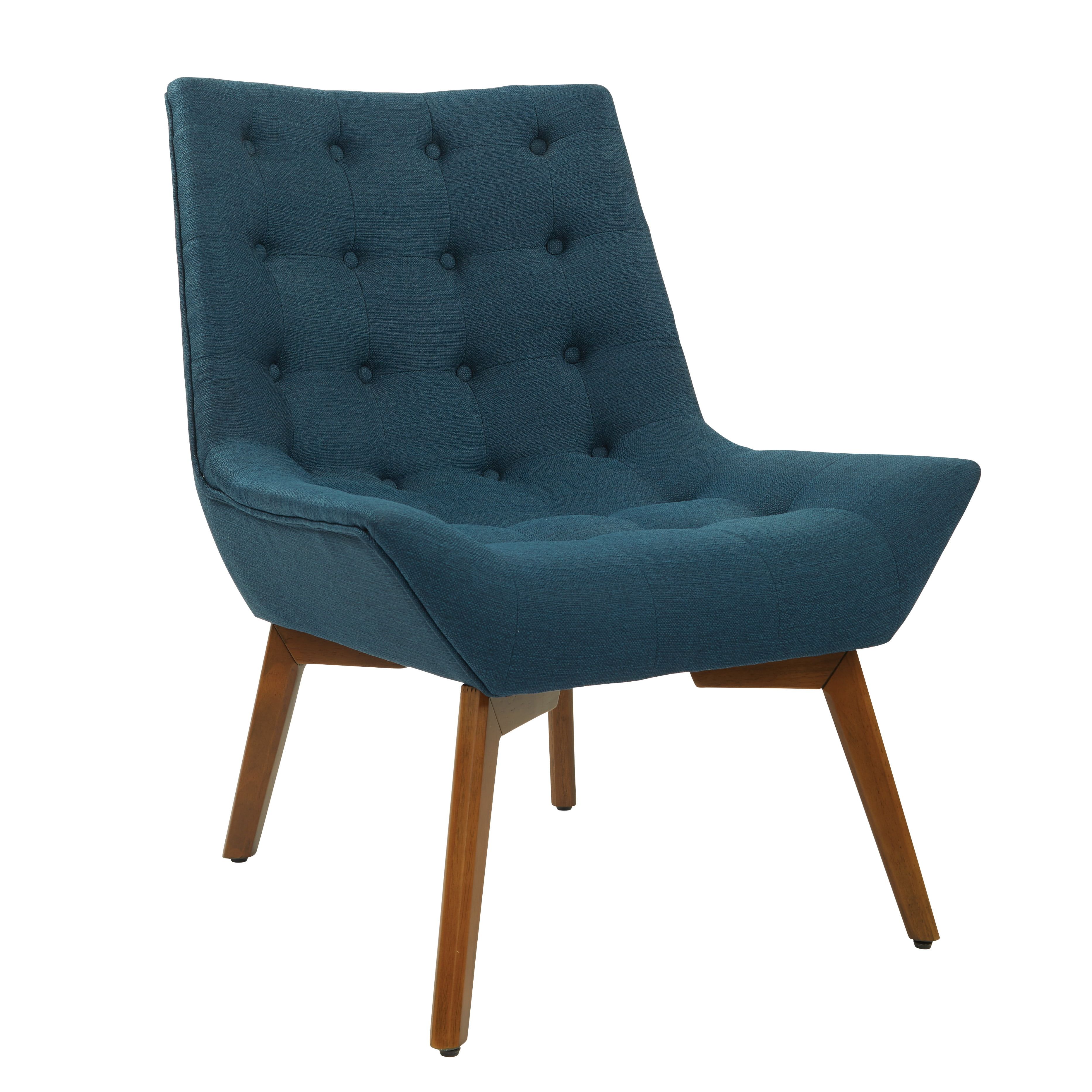 Azure Slipper Chair with Sculpted Wood Legs and Tufted Detail