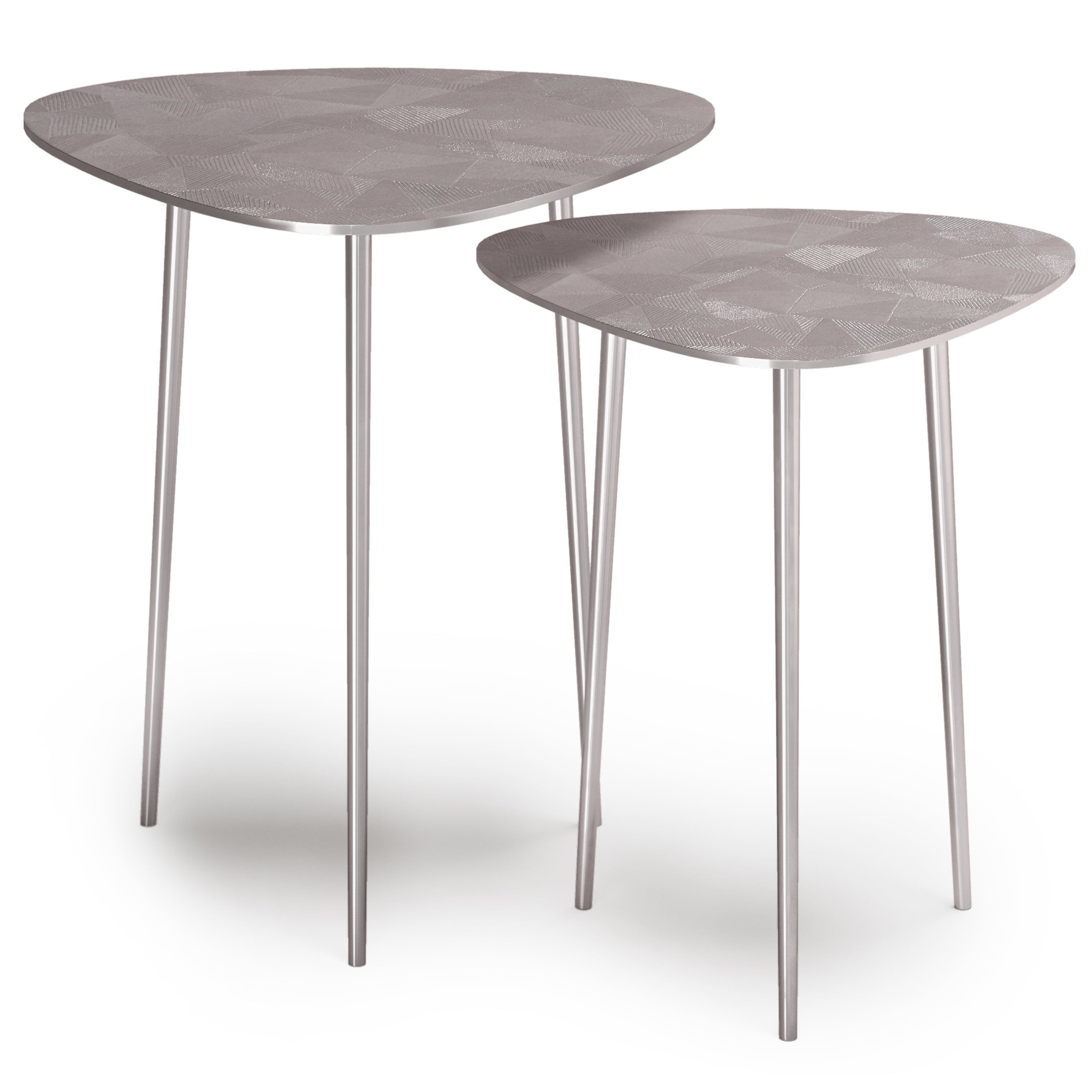 Shelton Nickel Finish Triangular Metal Nesting Tables, Set of 2