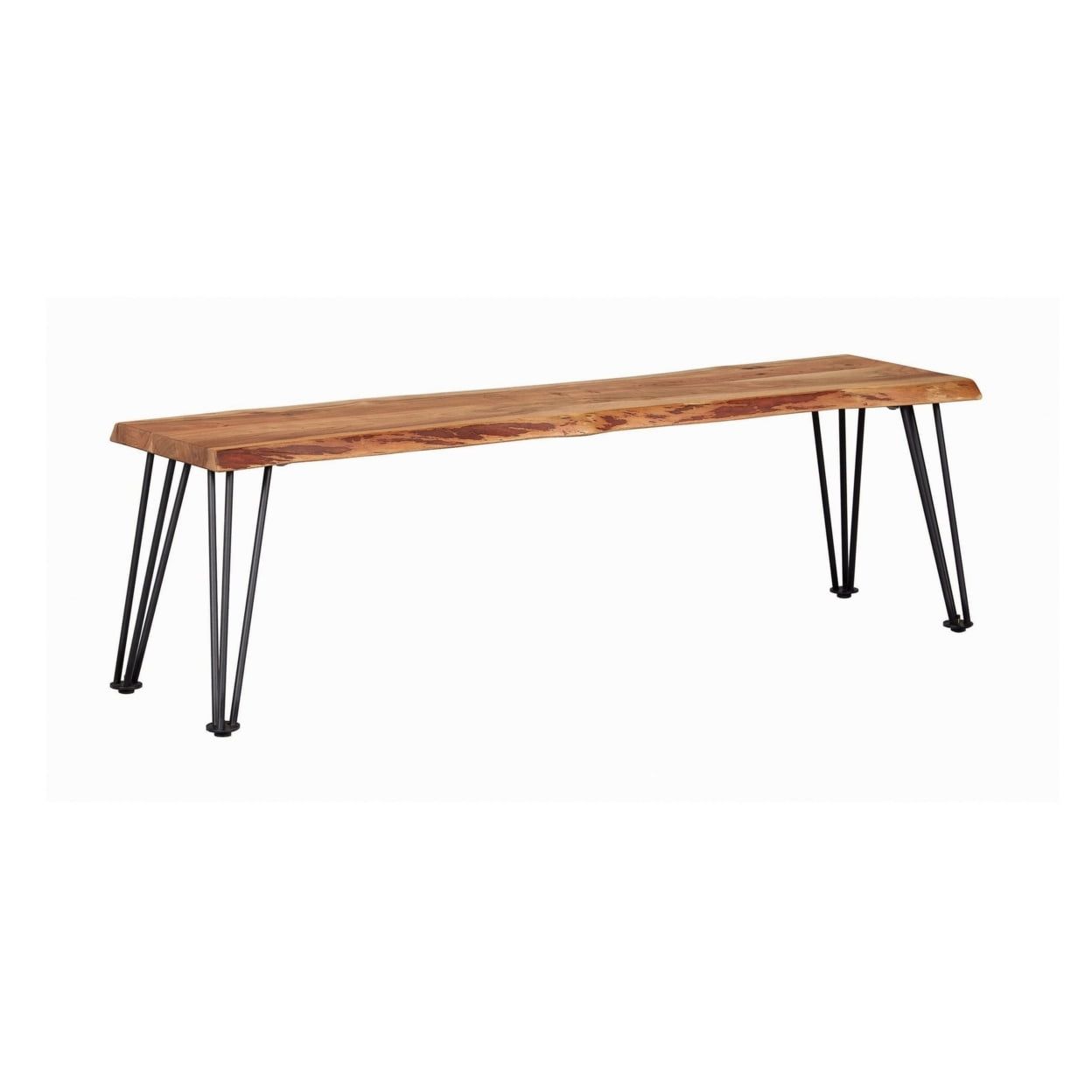 Sherman Rustic Industrial Natural Acacia Dining Bench with Gunmetal Hairpin Legs