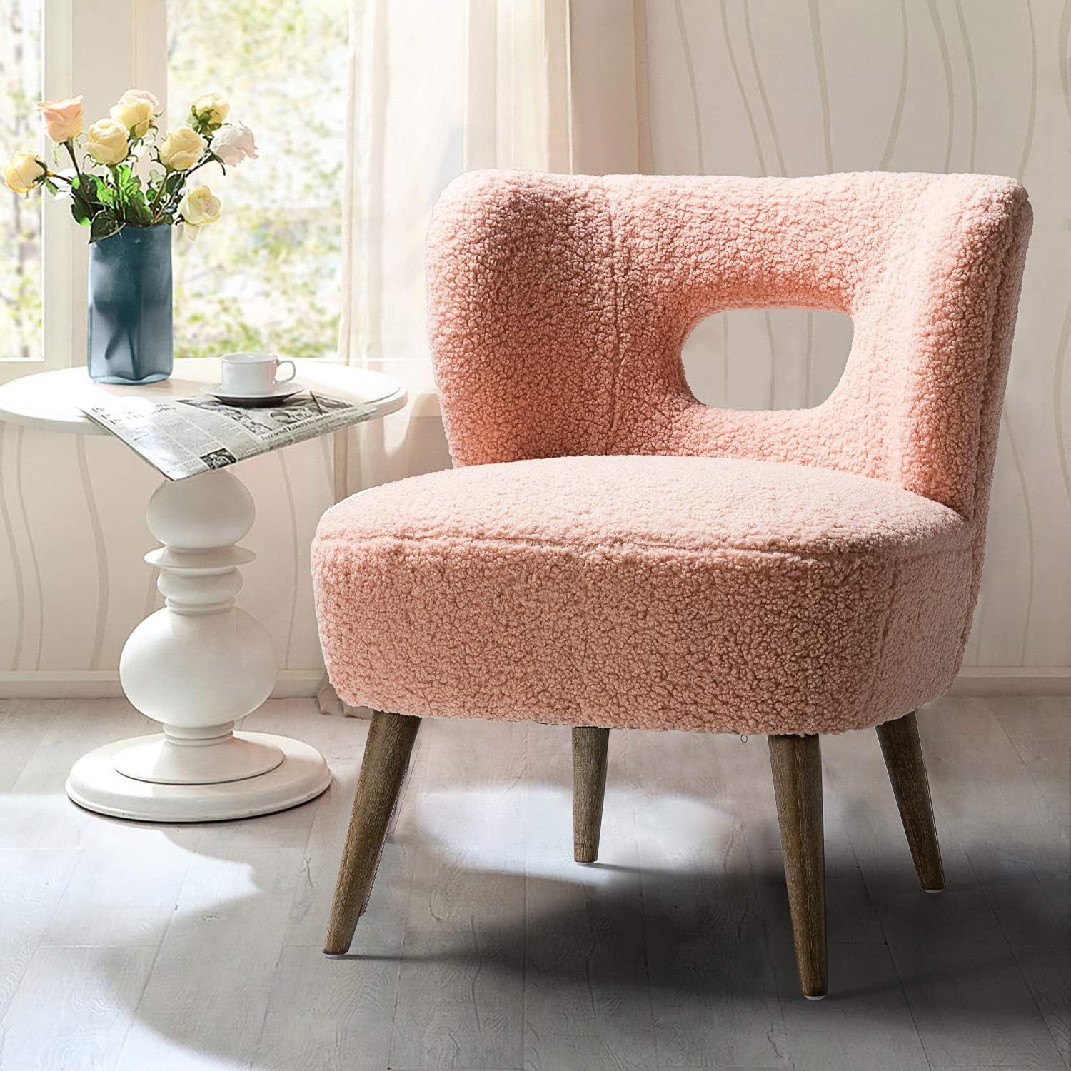 Pink Velvet Barrel Chair with Manufactured Wood Frame