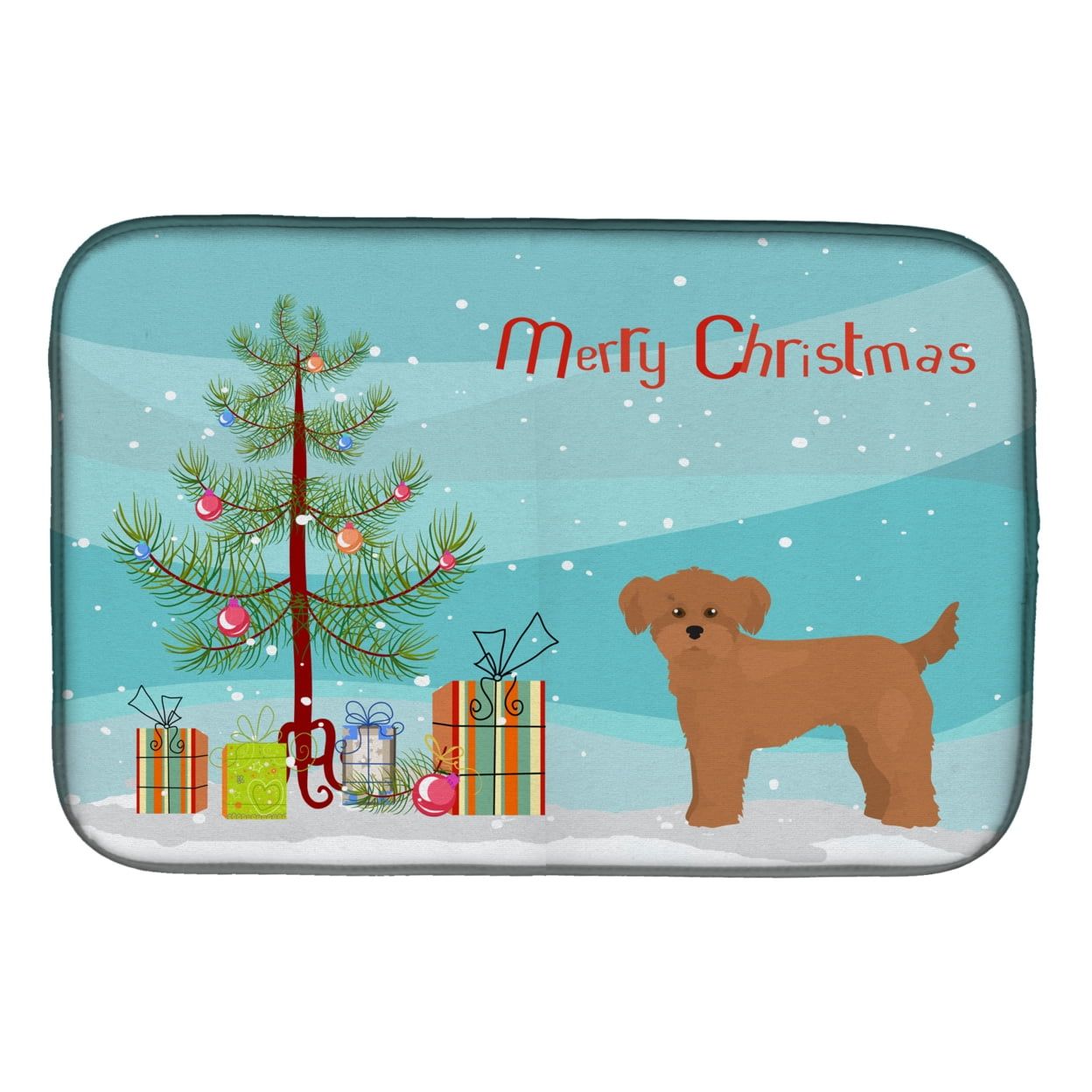 Christmas Shi Chi Dog and Tree Dish Drying Mat