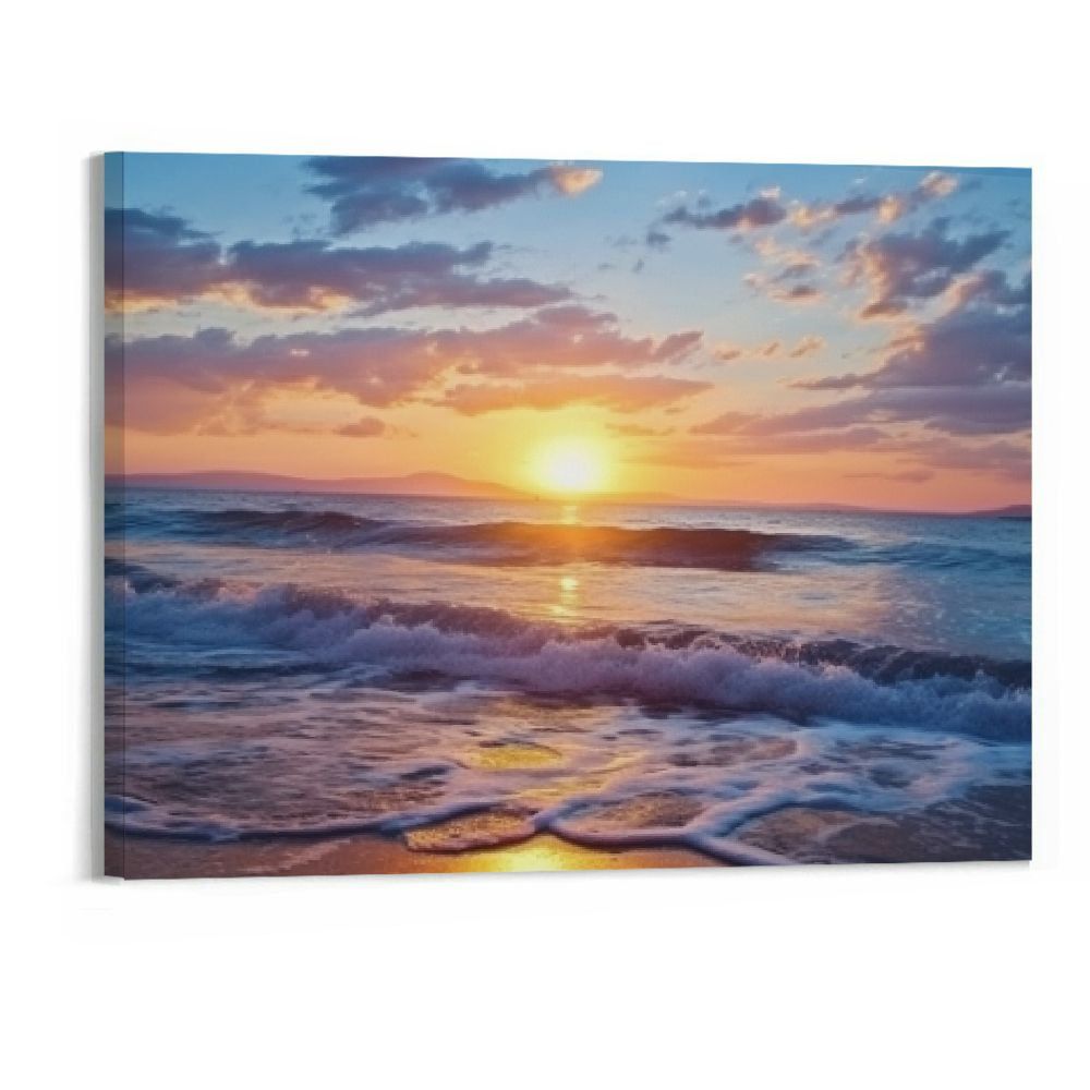 Sunset Ocean Landscape Framed Canvas Print, 20" x 40"