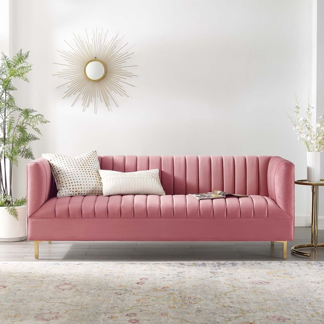 Dusty Rose Velvet Tufted 77'' Glam Deco Sofa