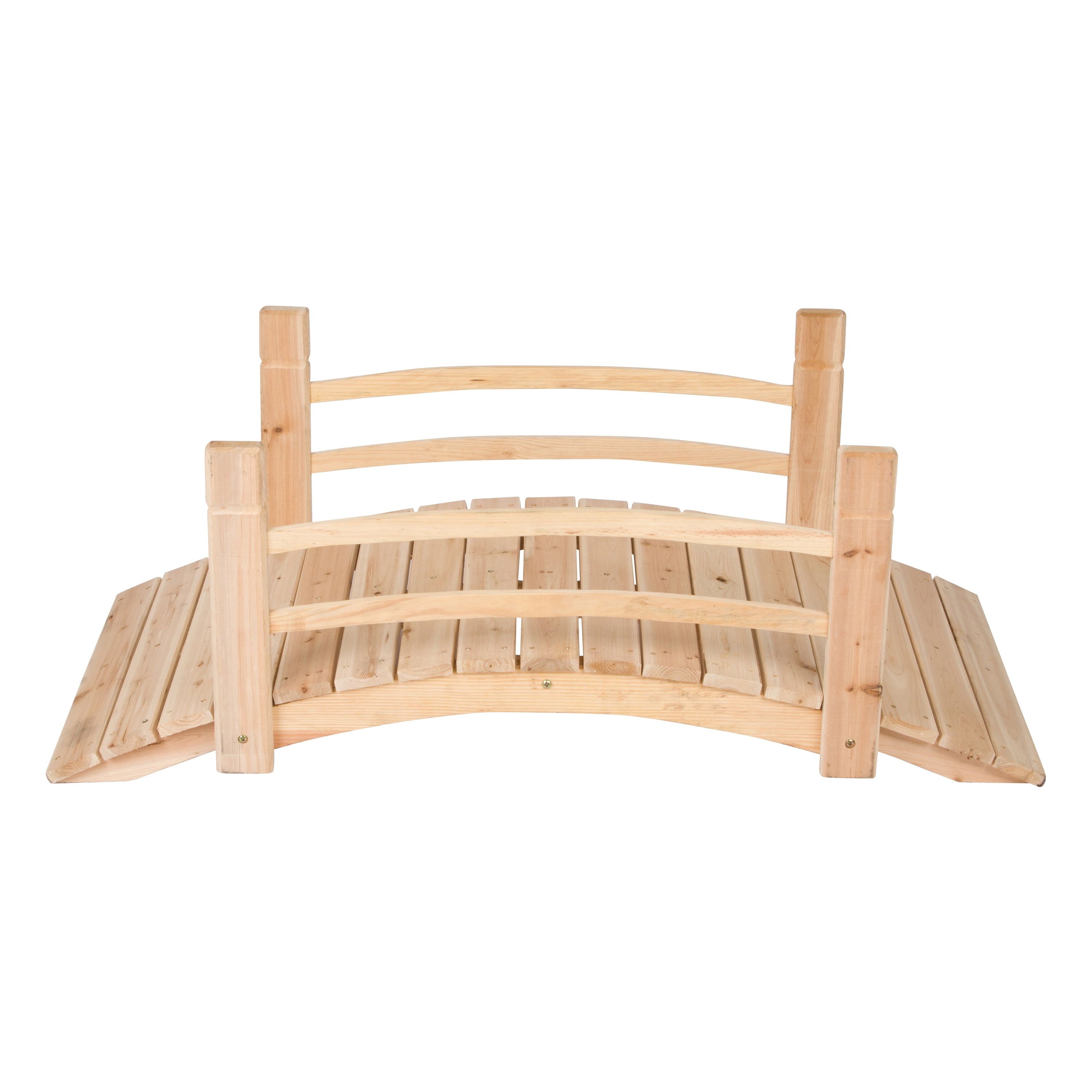 Natural Cedar Wood 4-Foot Garden Bridge with Handle Rails