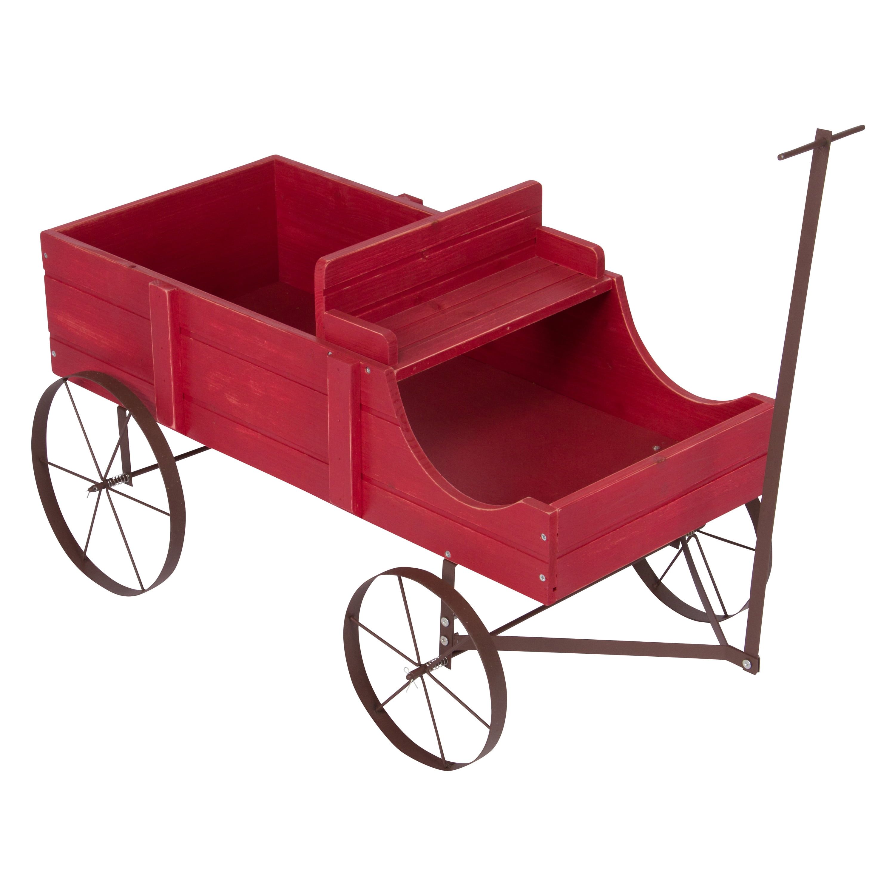 Red Wooden Buckboard Wagon Garden Planter