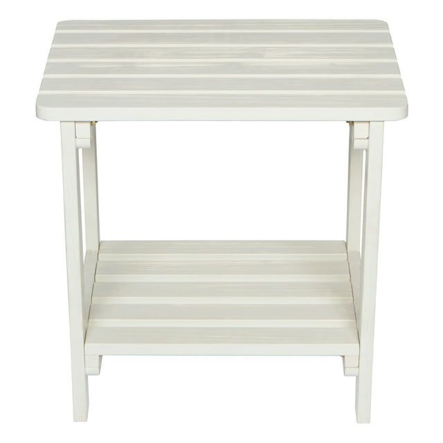 Eggshell White Cedar Wood Rectangular Side Table with Shelf