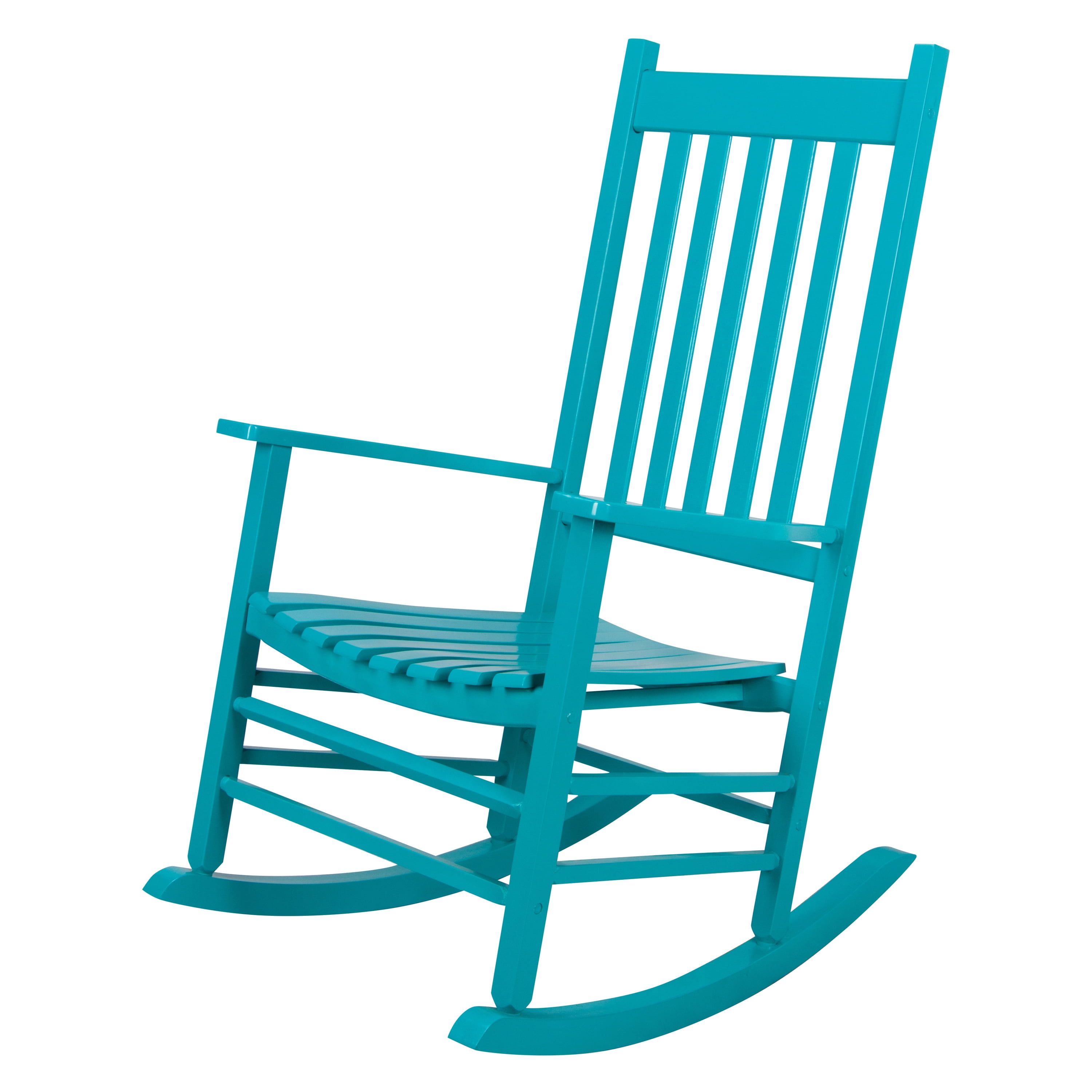 Blue Hardwood High Back Porch Rocking Chair