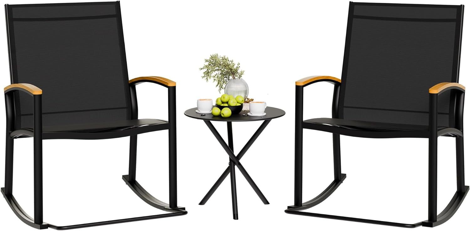 Black Small 3-Piece Outdoor Rocking Bistro Set with Table