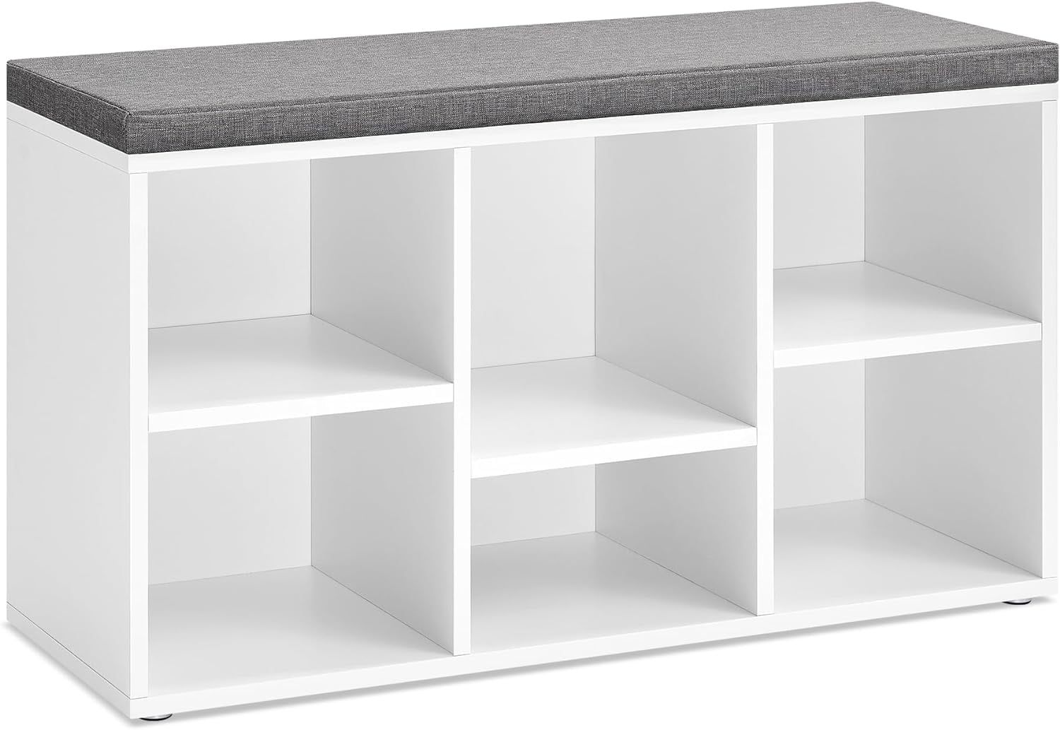 White MDF Shoe Storage Bench with Gray Cushion and 6 Compartments