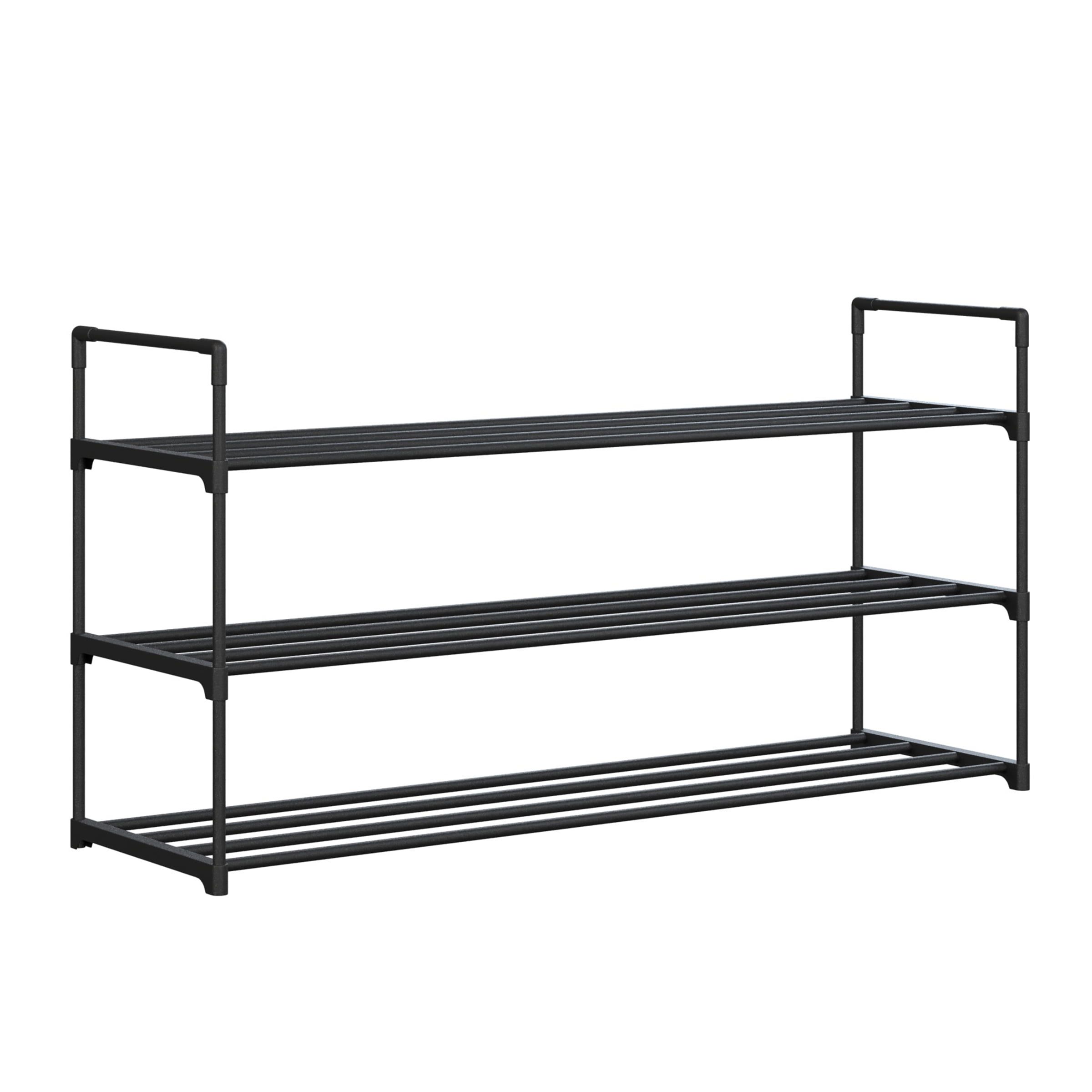 Black Stackable 3-Tier Plastic Shoe Rack