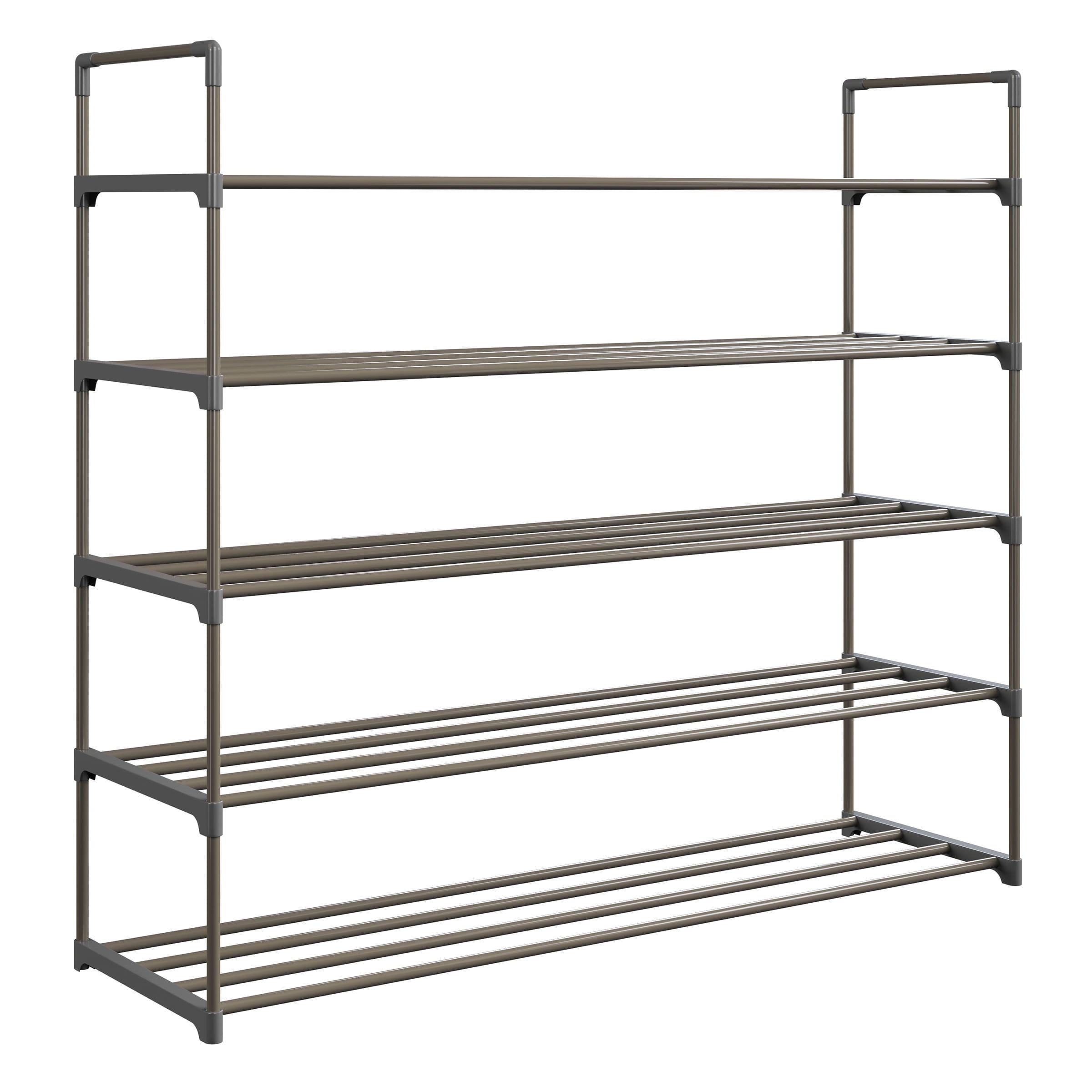 Brown Plastic 5-Shelf Freestanding Shoe Rack