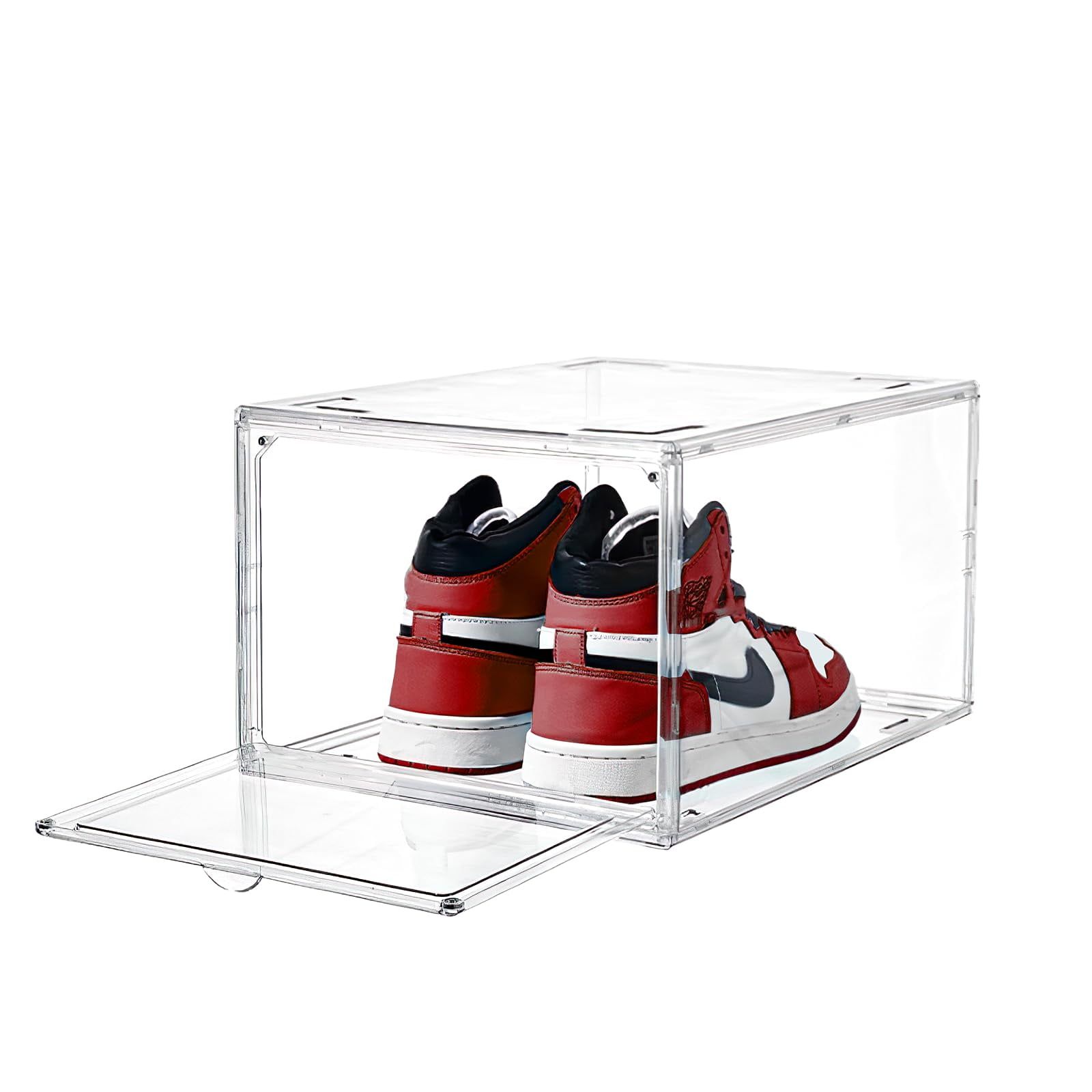 Clear Stackable Plastic Shoe Display Box with Magnetic Door