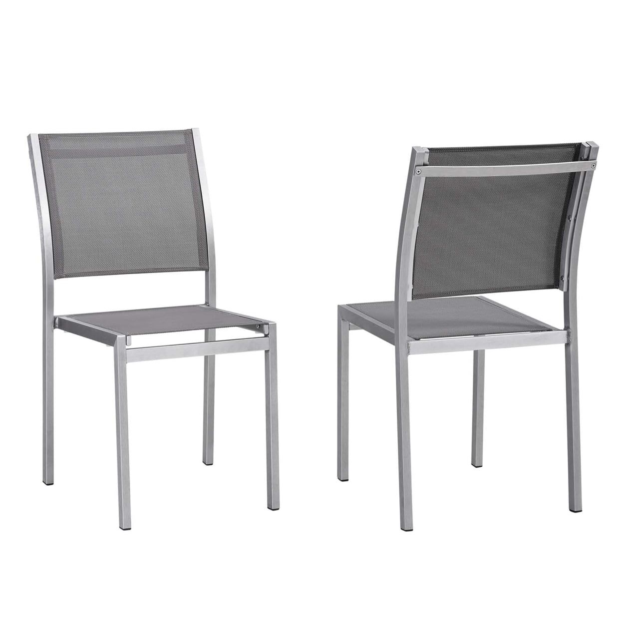 Aluminum Shore Mesh Outdoor Dining Chair Set, Silver Gray