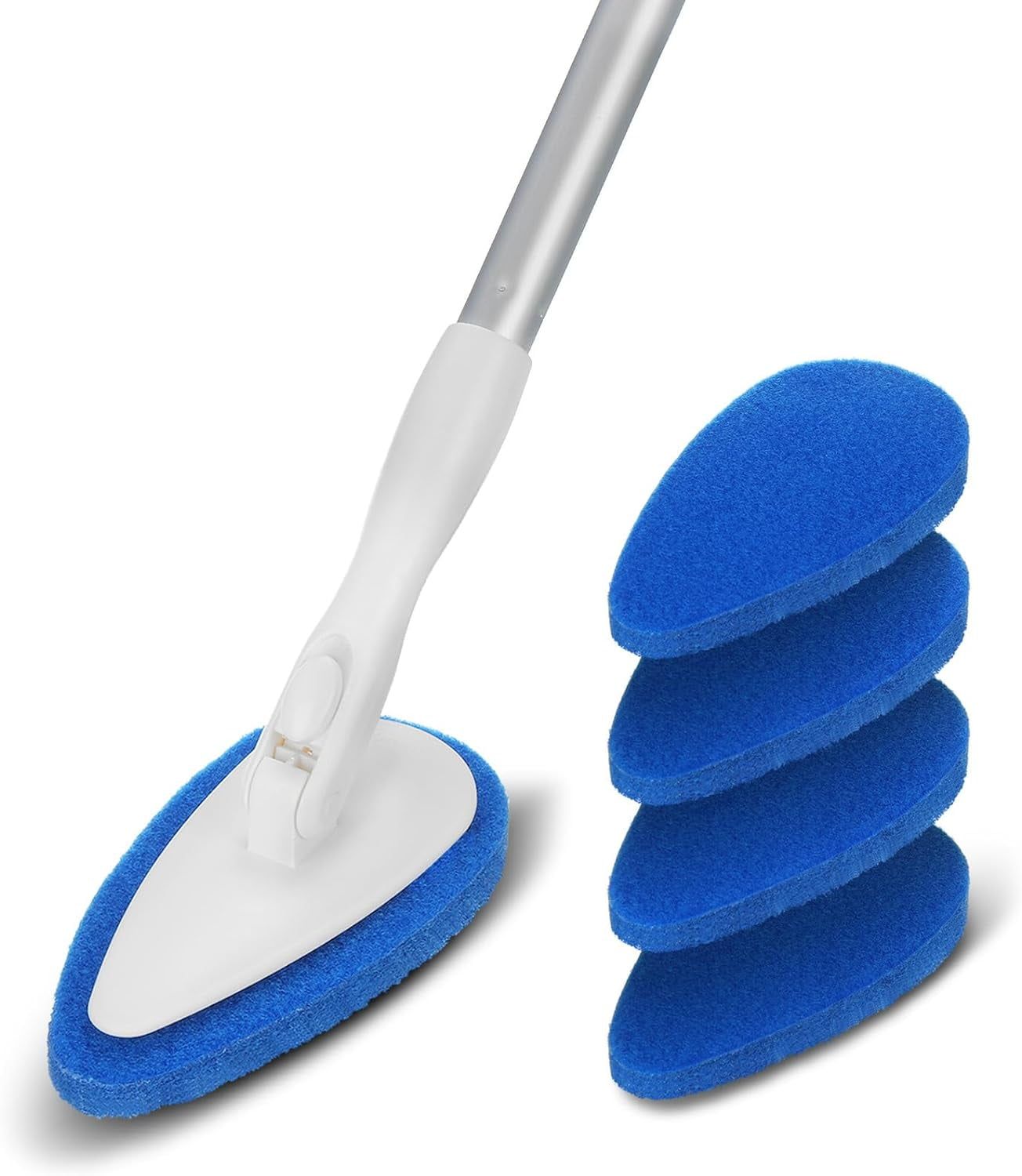 Adjustable Long Handle Blue Scrubber with 5 Non-Scratch Pads