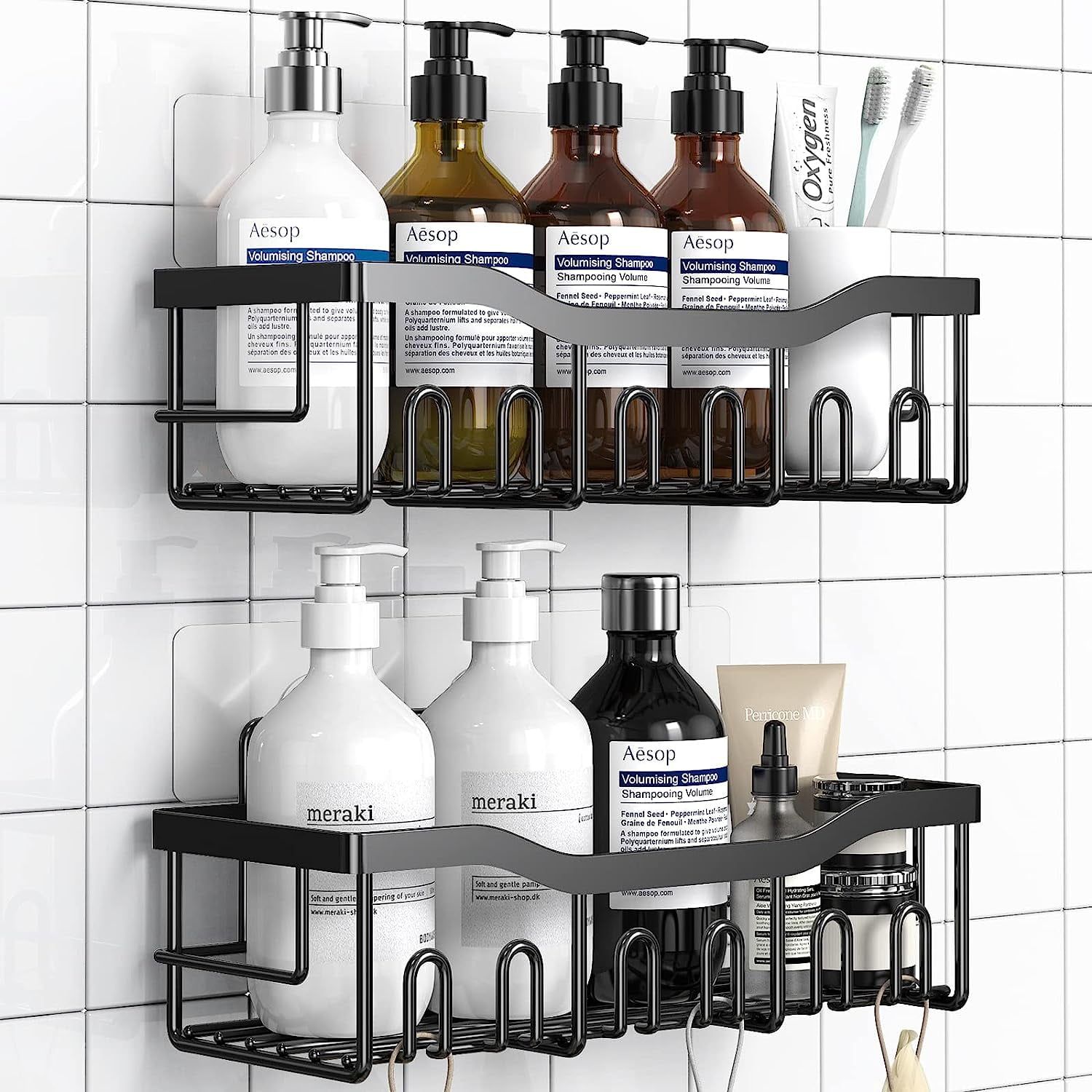 Black Stainless Steel Adhesive Shower Caddy Set