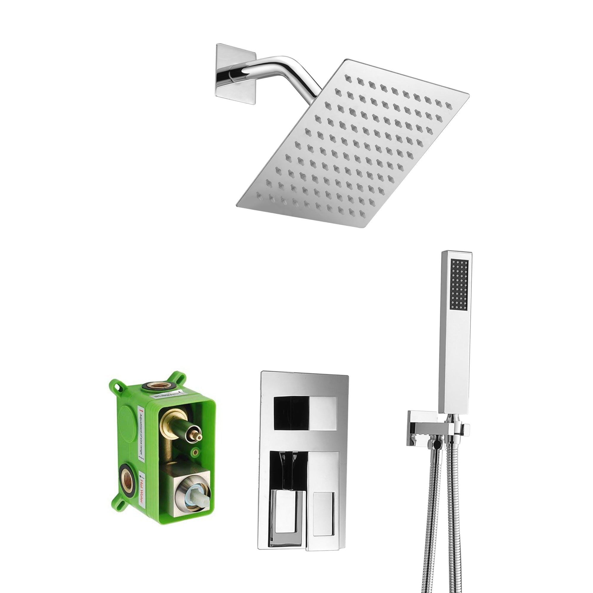 Chrome Dual Shower Head and Handheld Wall-Mounted Set