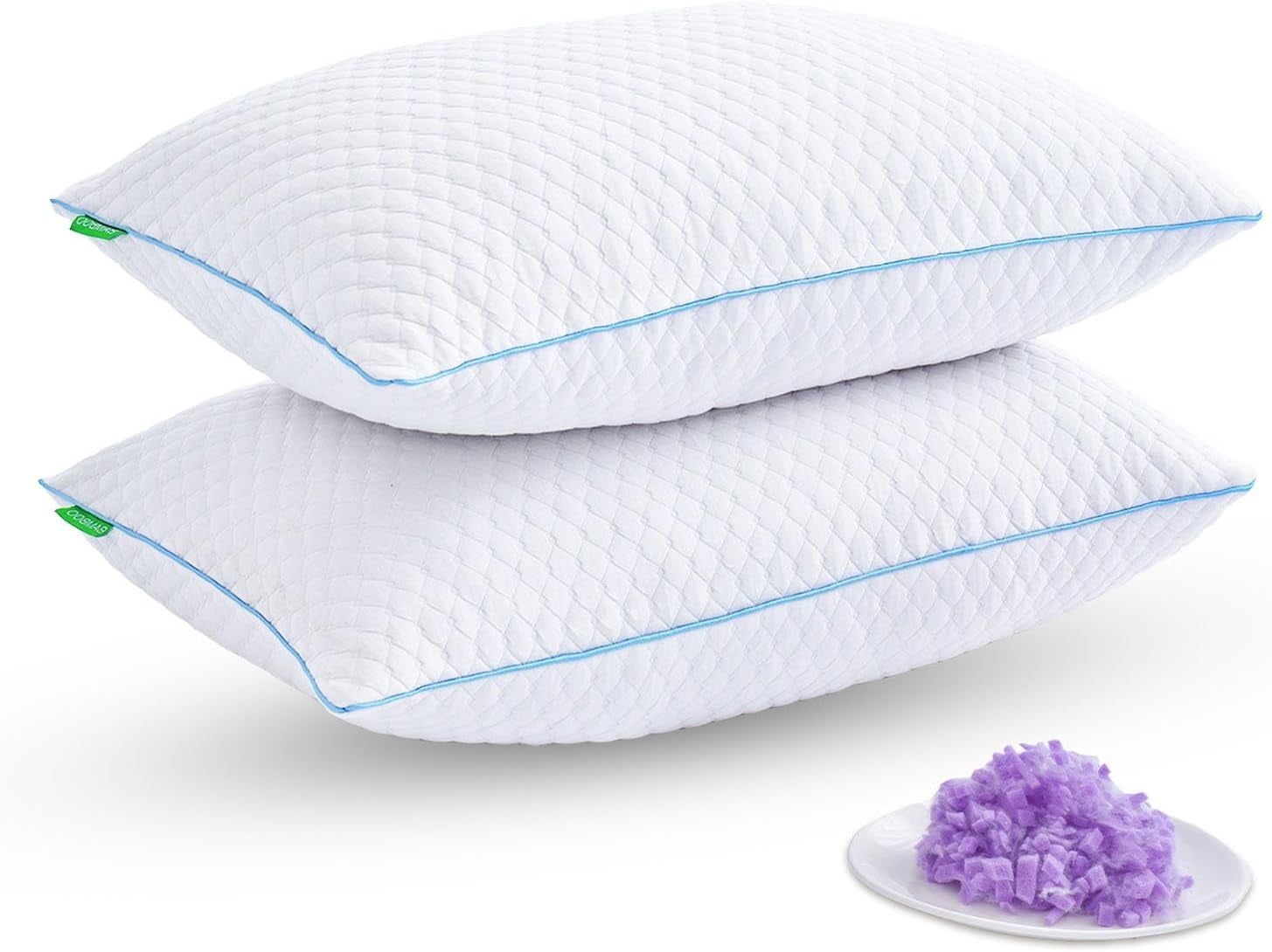 Queen Size White Shredded Memory Foam Pillows with Microfiber Cover