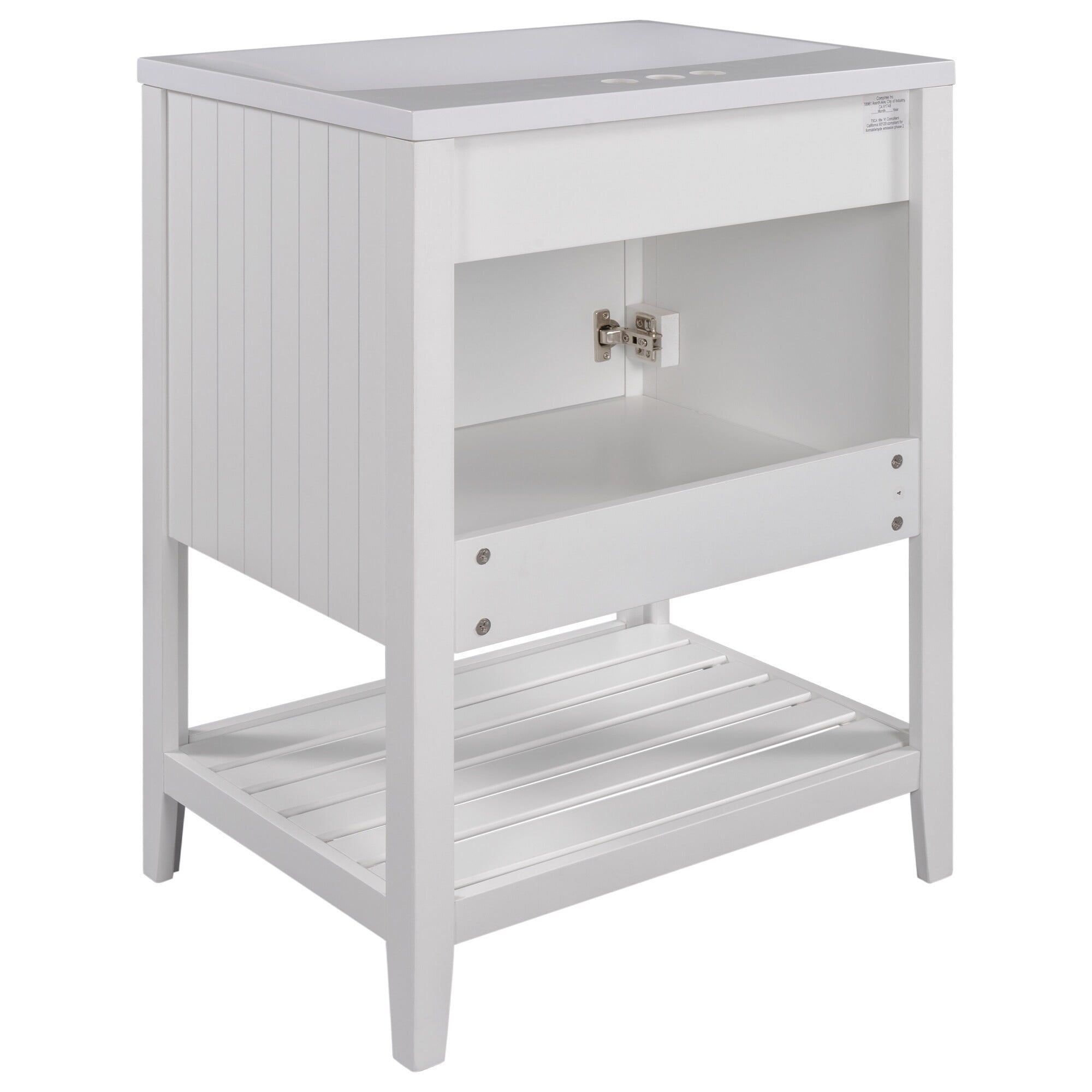 Siavonce 24" White Ceramic Sink Bathroom Vanity with Open Shelf