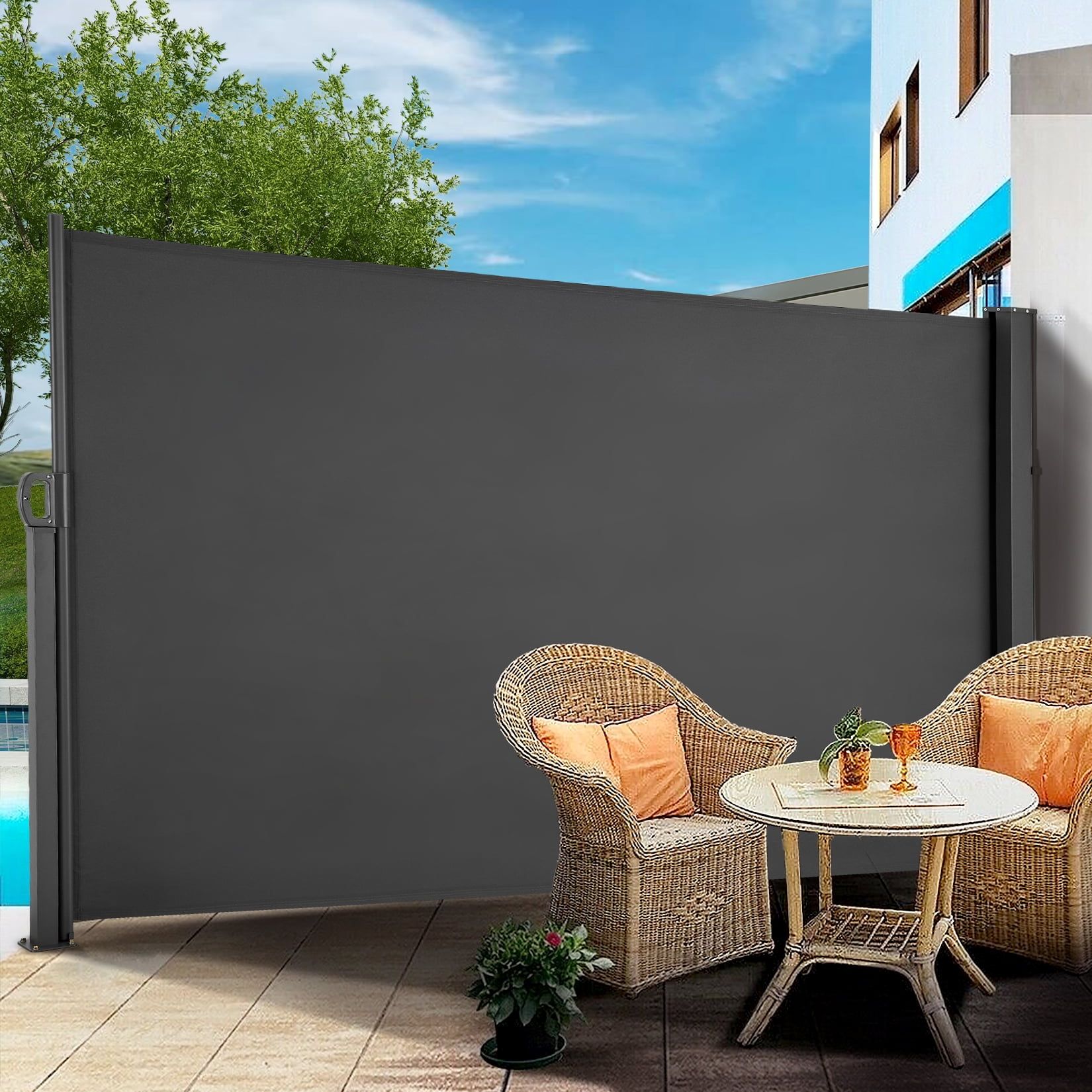 Gray Retractable Outdoor Privacy Screen with Aluminum Frame, 118"x63"