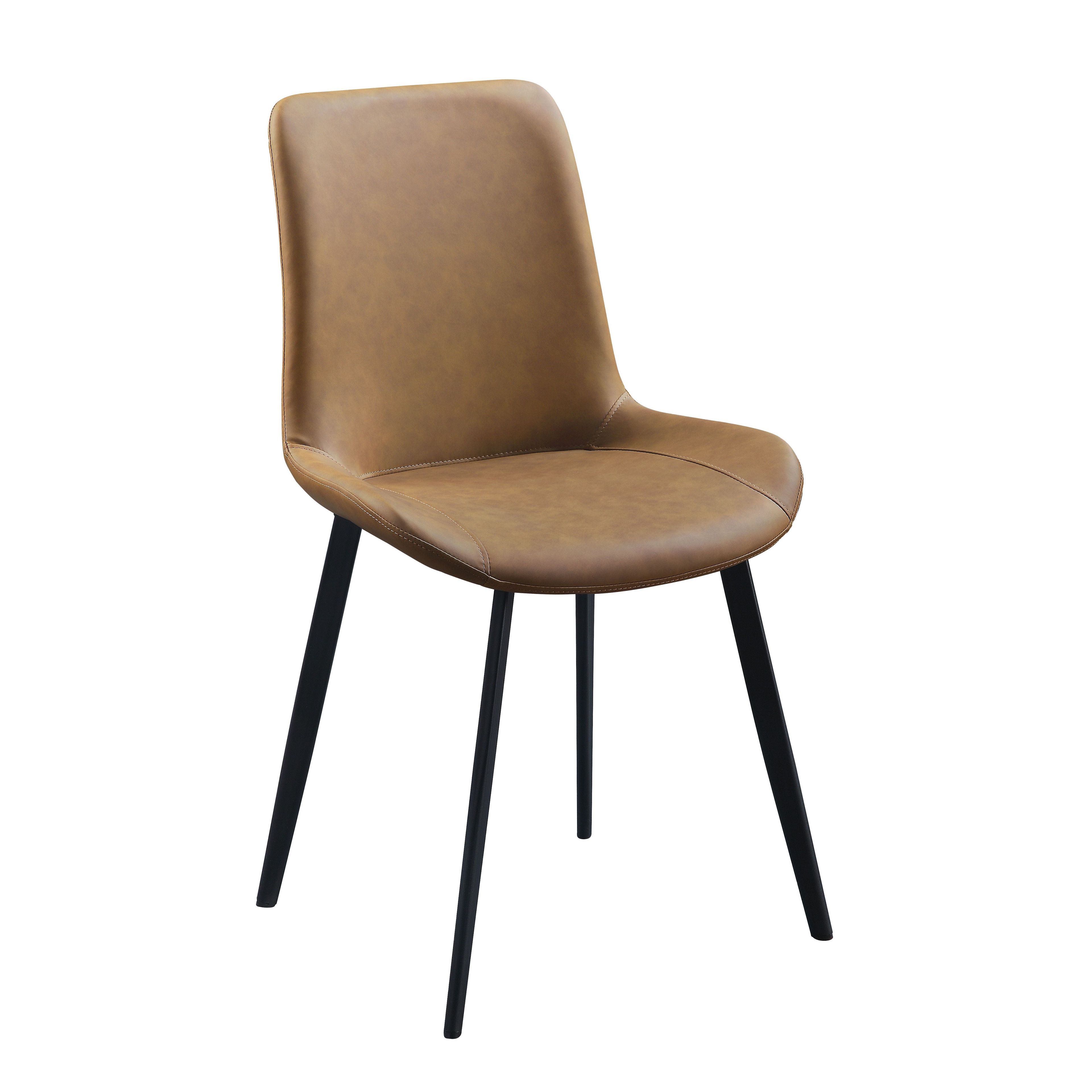 Tan Brown Faux Leather Parsons Side Chair with Metal Legs