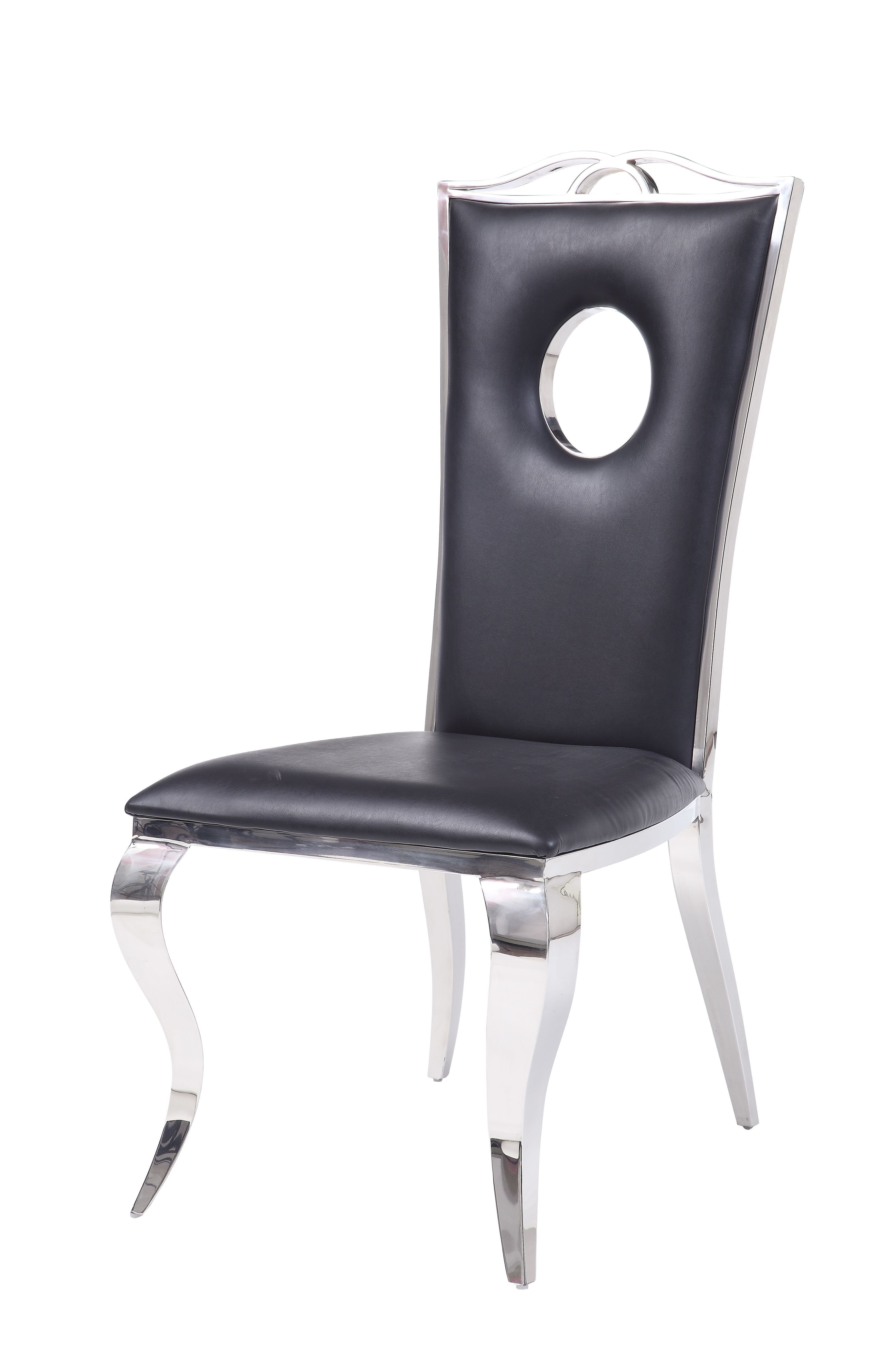 Black Faux Leather High Back Side Chair with Metal Legs