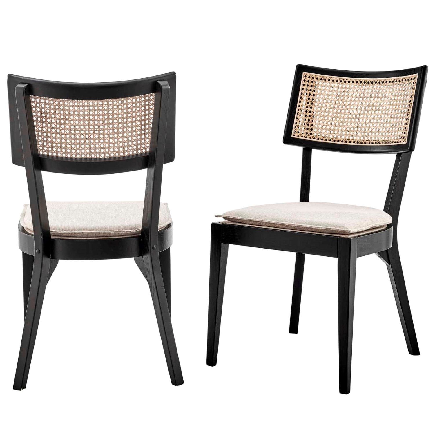 Caledonia Black and Beige Wood Cane Dining Chair Set of 2